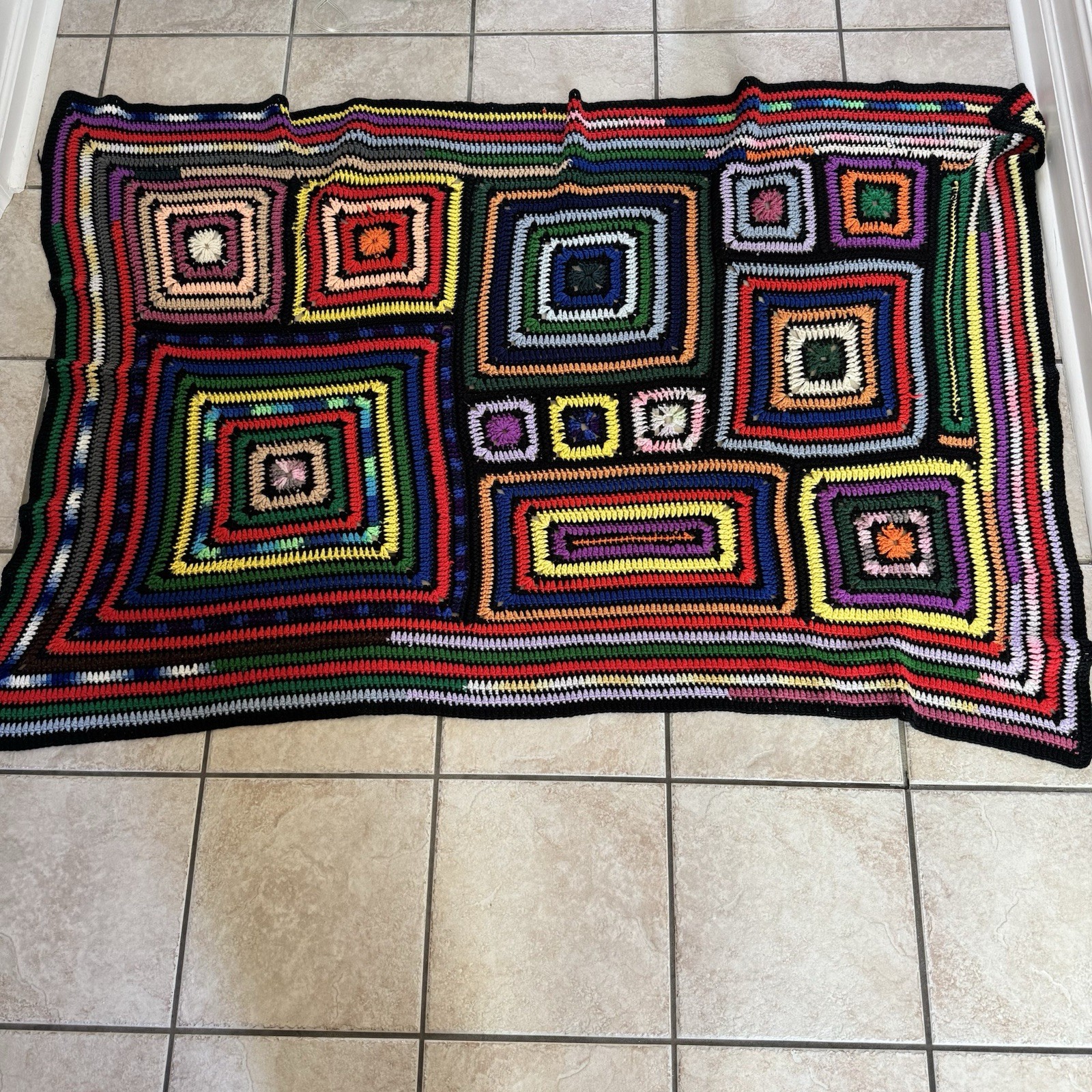 Crochet Afghan Throw Blanket Granny Square Roseanne Multicolored 39 X 59 Inches
