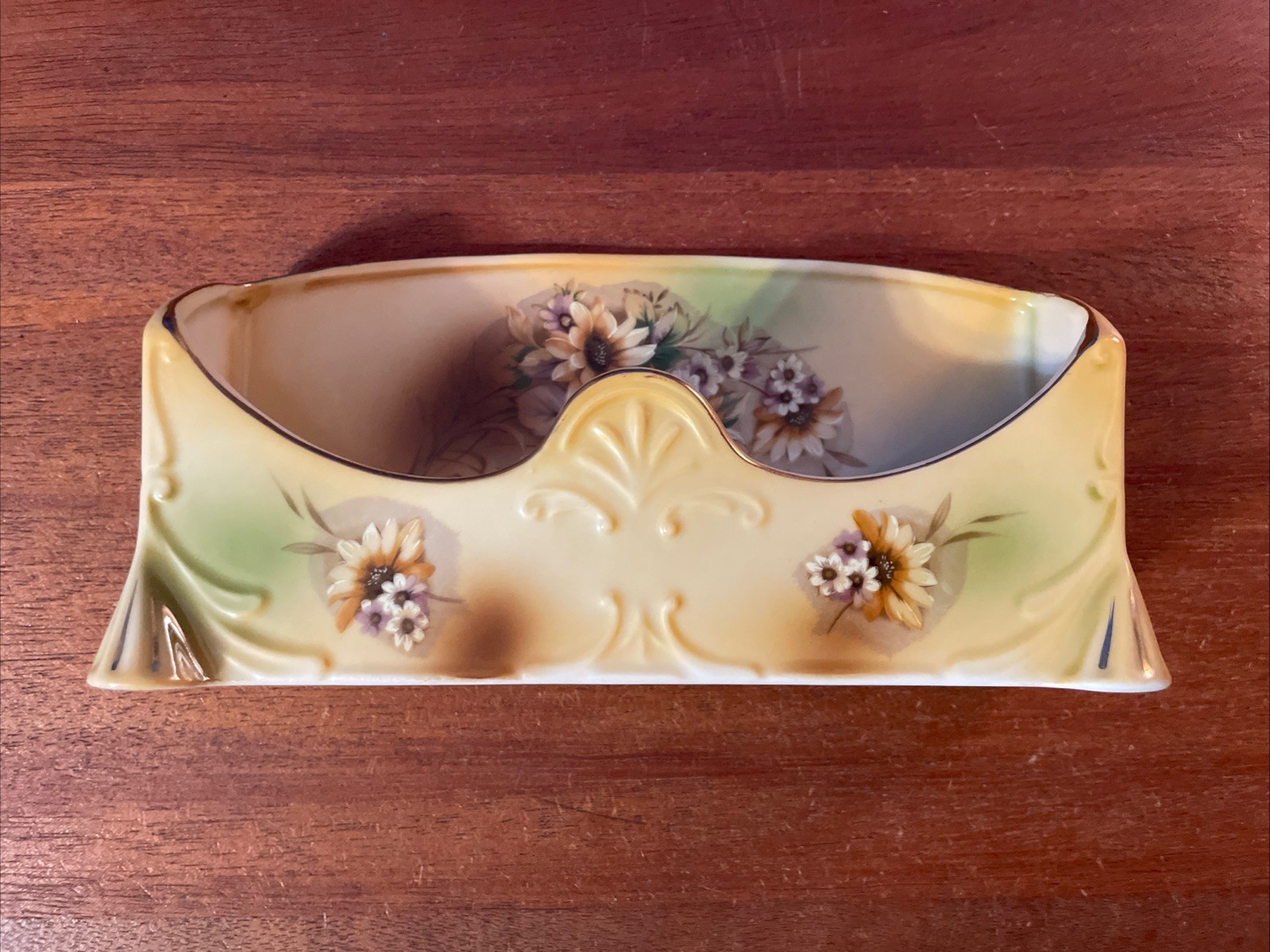 Vintage Envelope Letter Napkin Holder Floral Flowers Ceramic Painted Floral Art
