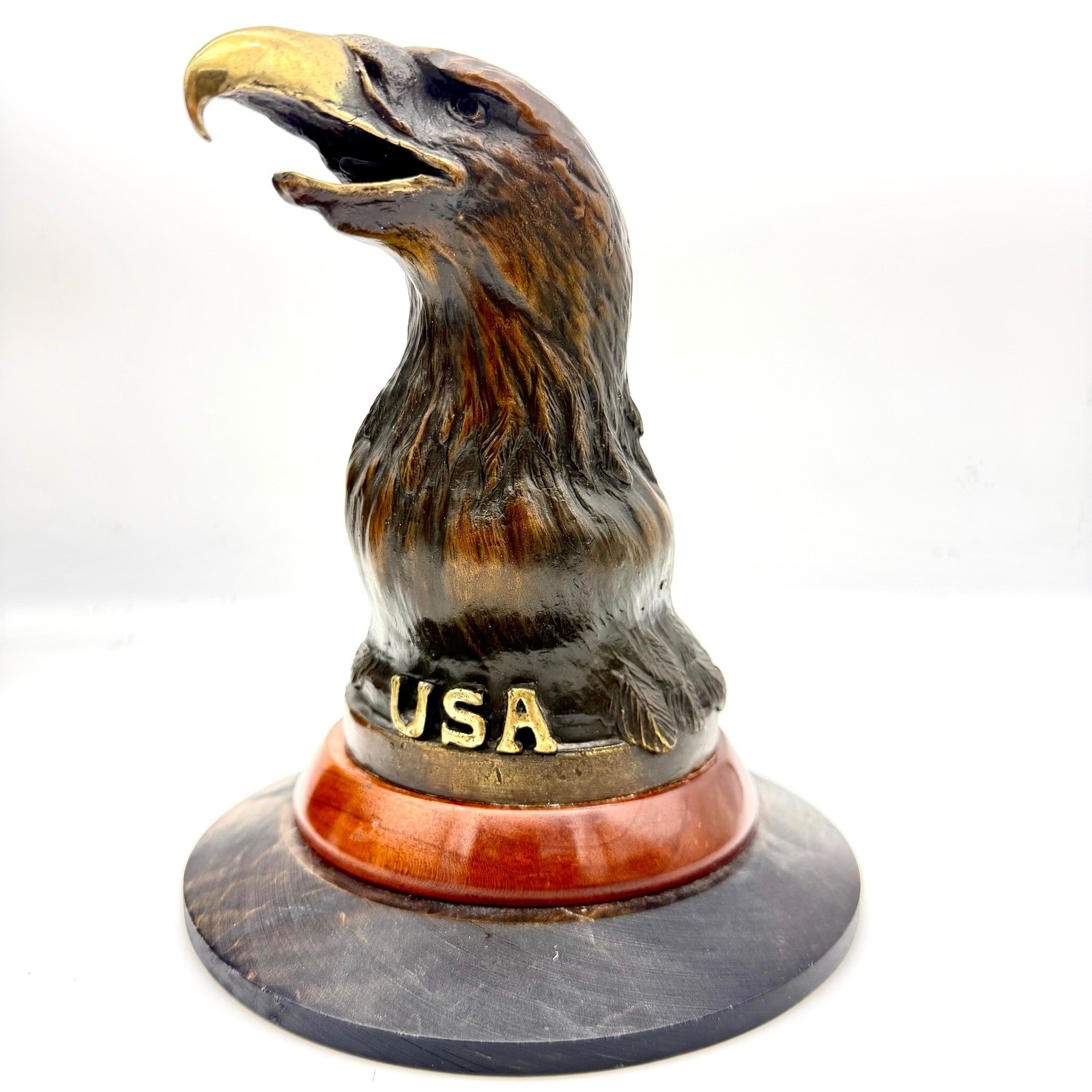 Heavy Vtg Cast Brass Bronze Bald Eagle Head Bust Sculpture USA 8&Prime; Military Memor
