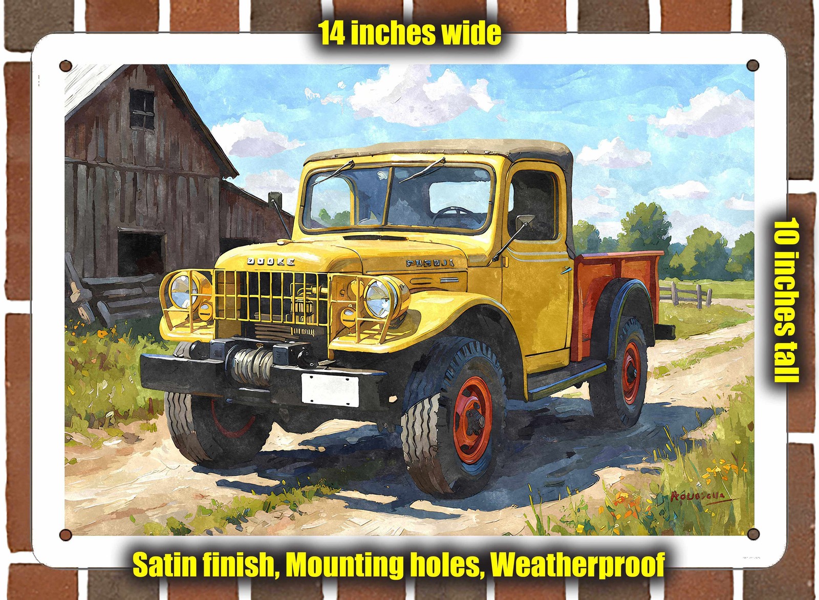 Metal Sign – 1951 Dodge M37 Truck Watercolor – 14×10