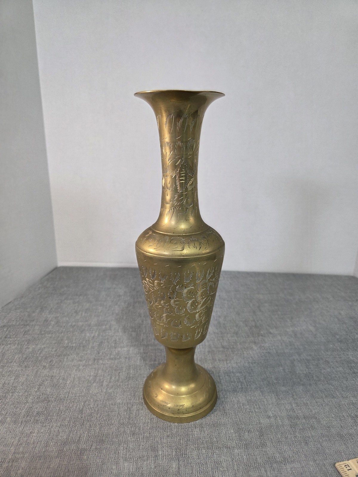 Vintage Brass Hand Etched Vase Made In India 12&Prime; Bohemian