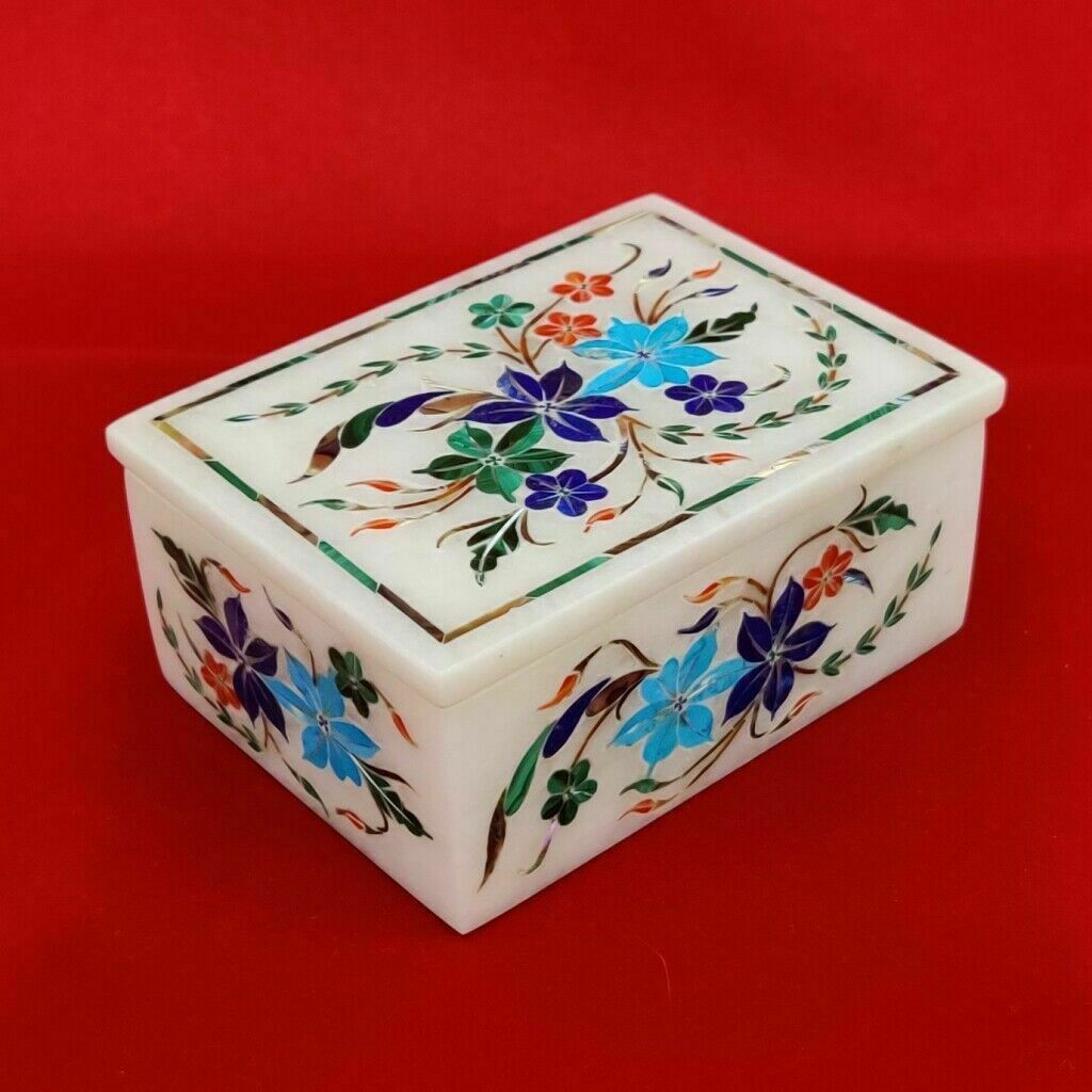 4&Prime;x 3&Prime;x 2&Prime; Marble Jewelry Box Inlay Art Semi Precious Stone Handmade Gifts