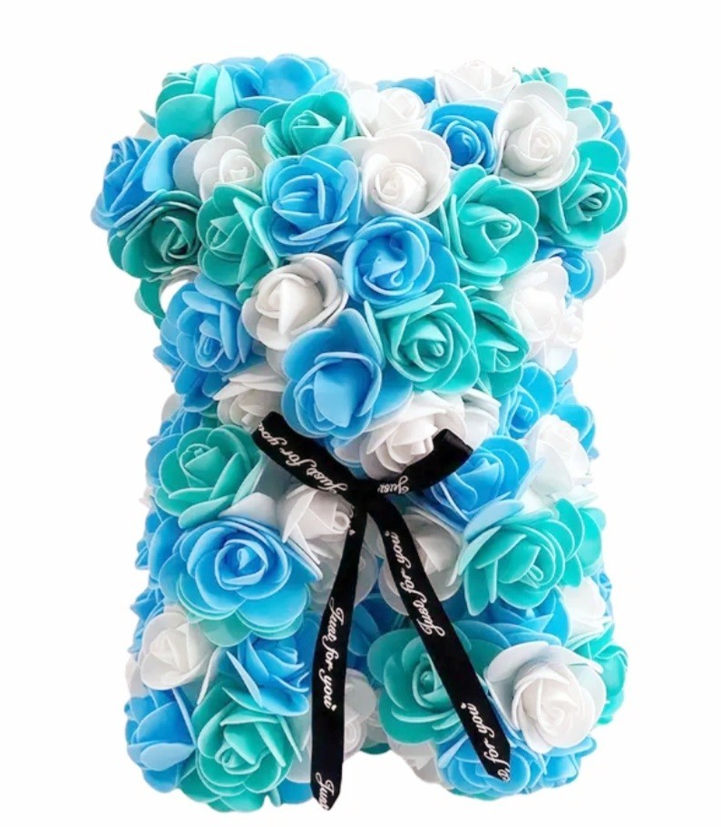 Teddy Bear Rose 9.5in Flower Rose Bear Blue Multi Perfect Gift FREE SHIPPING