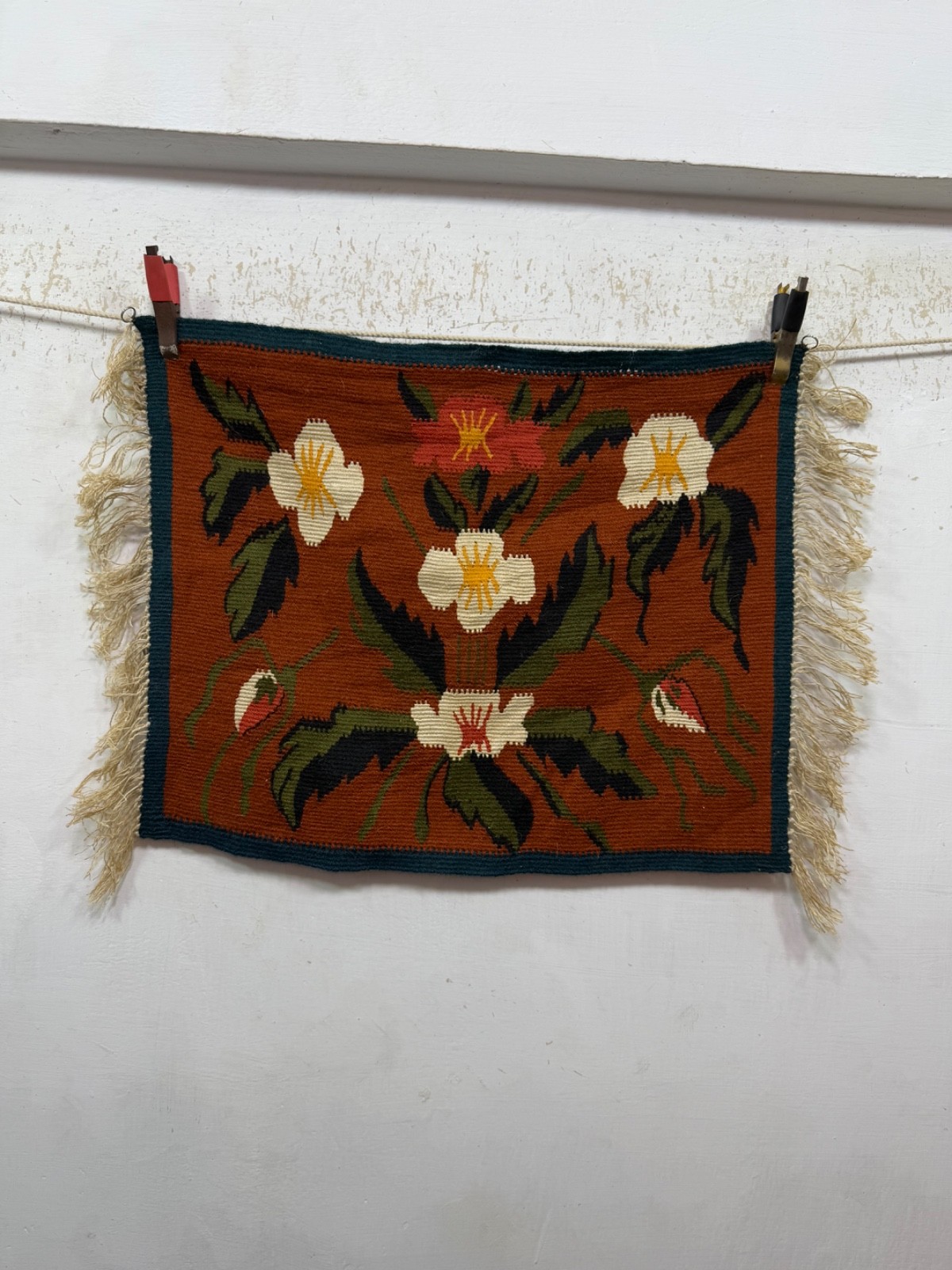Vintage Beautiful Hand Woven Swedish Scandinavian Wool Weaving Tapestry Kilim