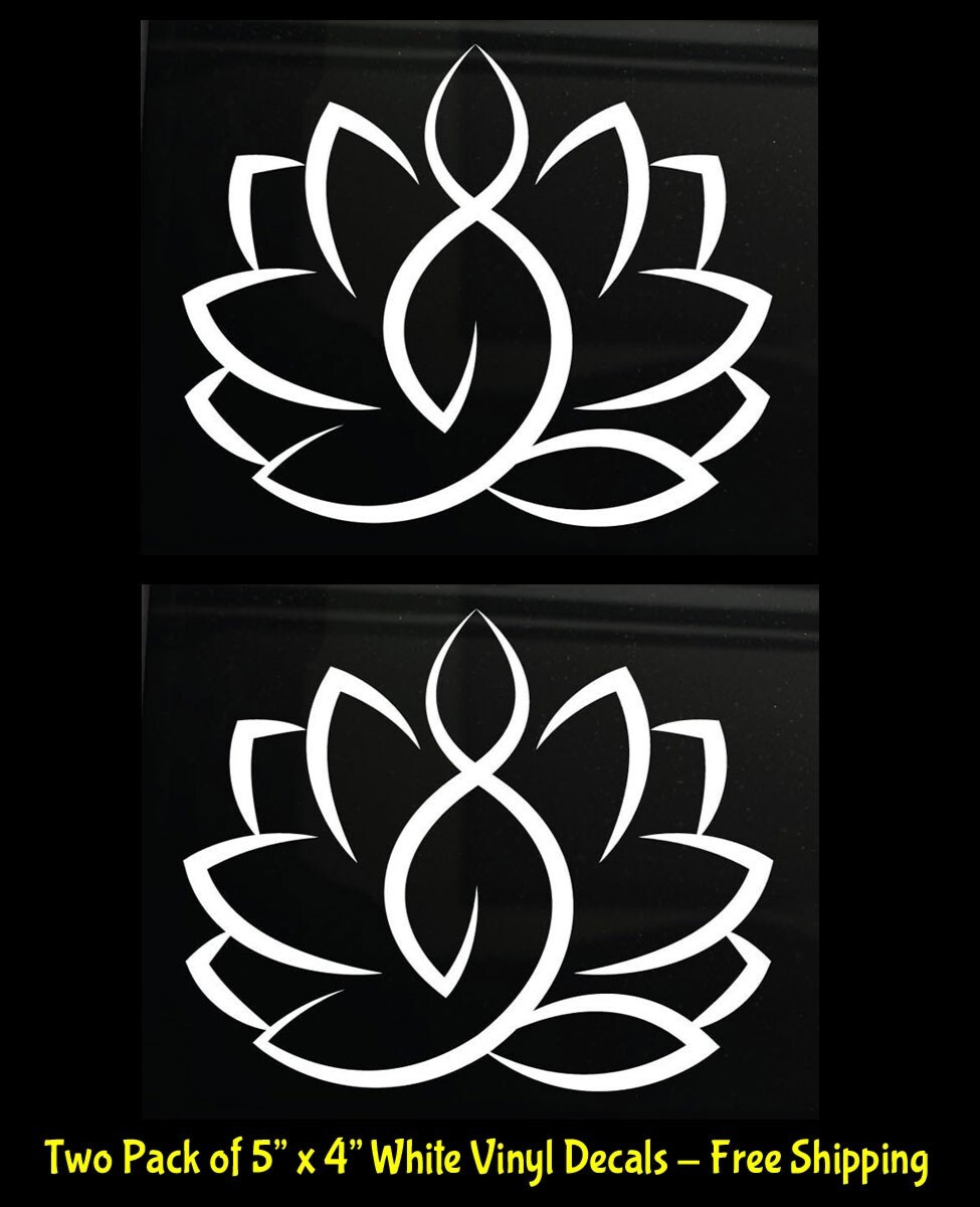 Lotus Flower Yoga Meditation Two 5&Prime; White Vinyl Decals Car Truck Van Window
