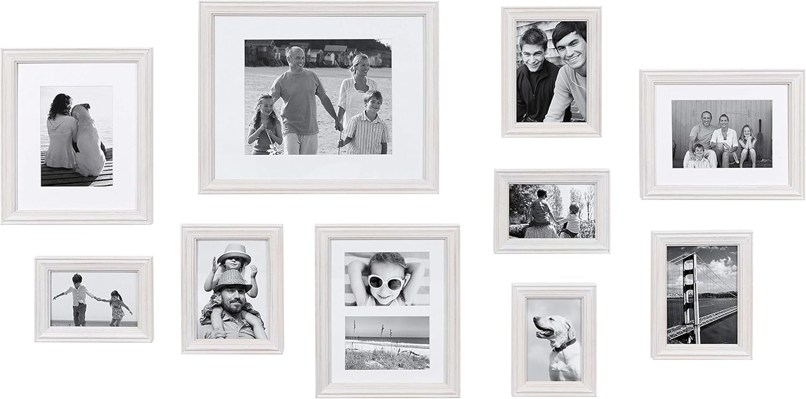 Bordeaux Modern Gallery Wall Kit – 10 Assorted Frames with White-Wash Finish