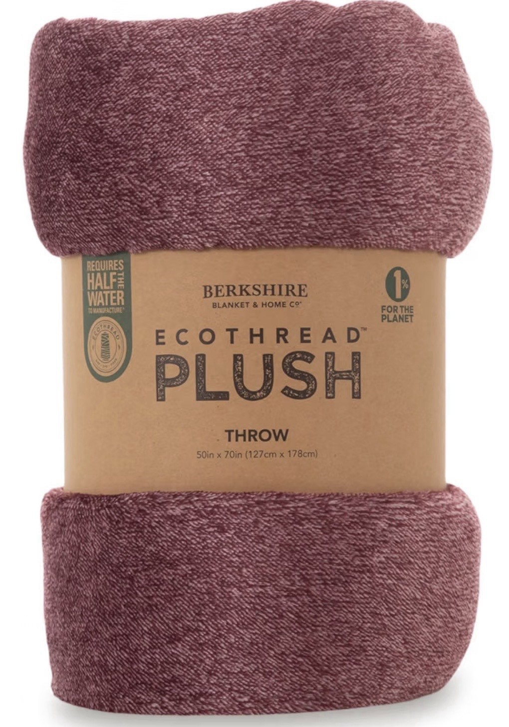 Berkshire EcoThread Plush Throw Blanket Solid Burgundy 50 x 70 in Rectangle