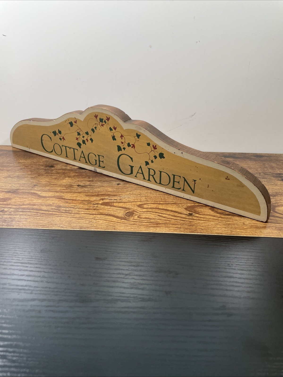 Vintage Wood Cottage Garden Sign Hand Painted Wooden Plaque Plinth Shabby Chic