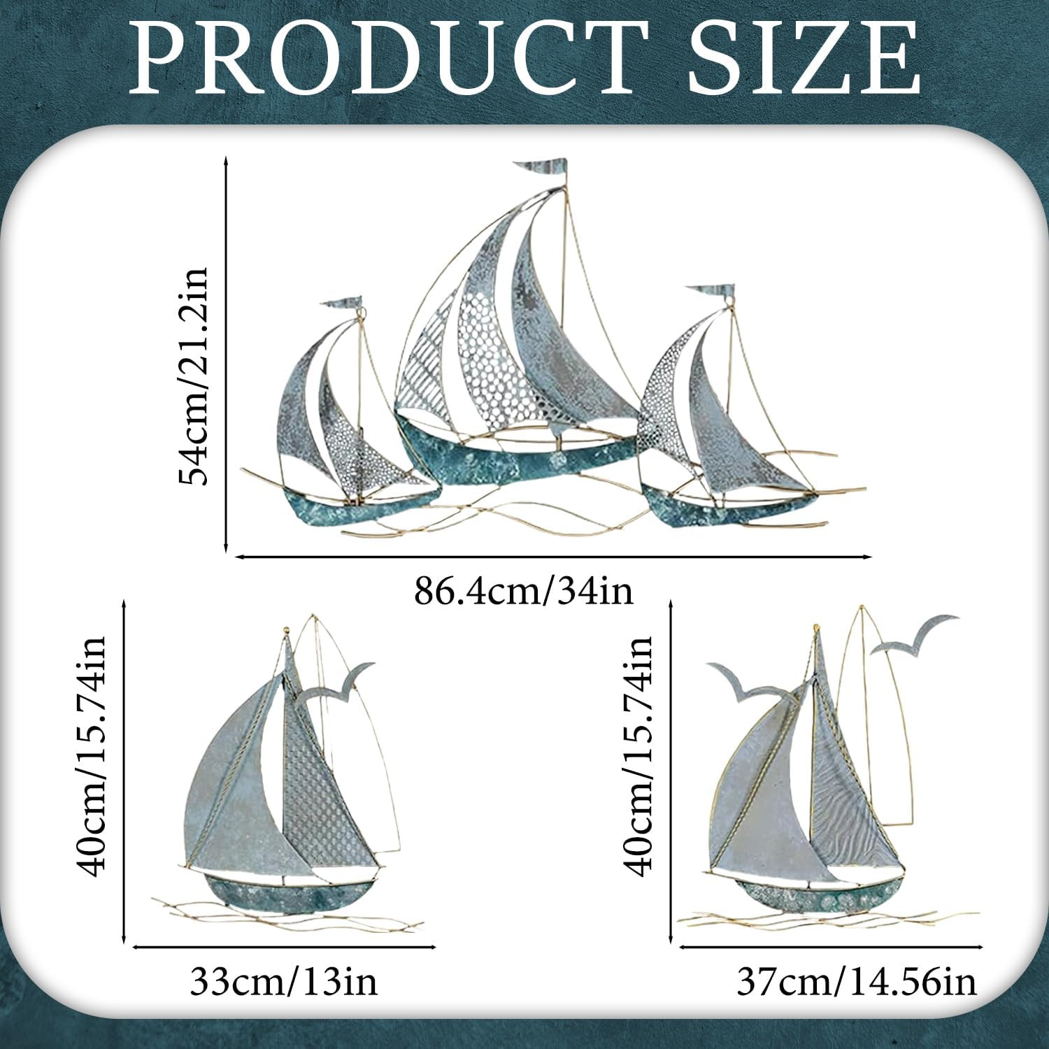 Set of 3 Metal Sailboat Wall Art for Coastal Nautical Decor