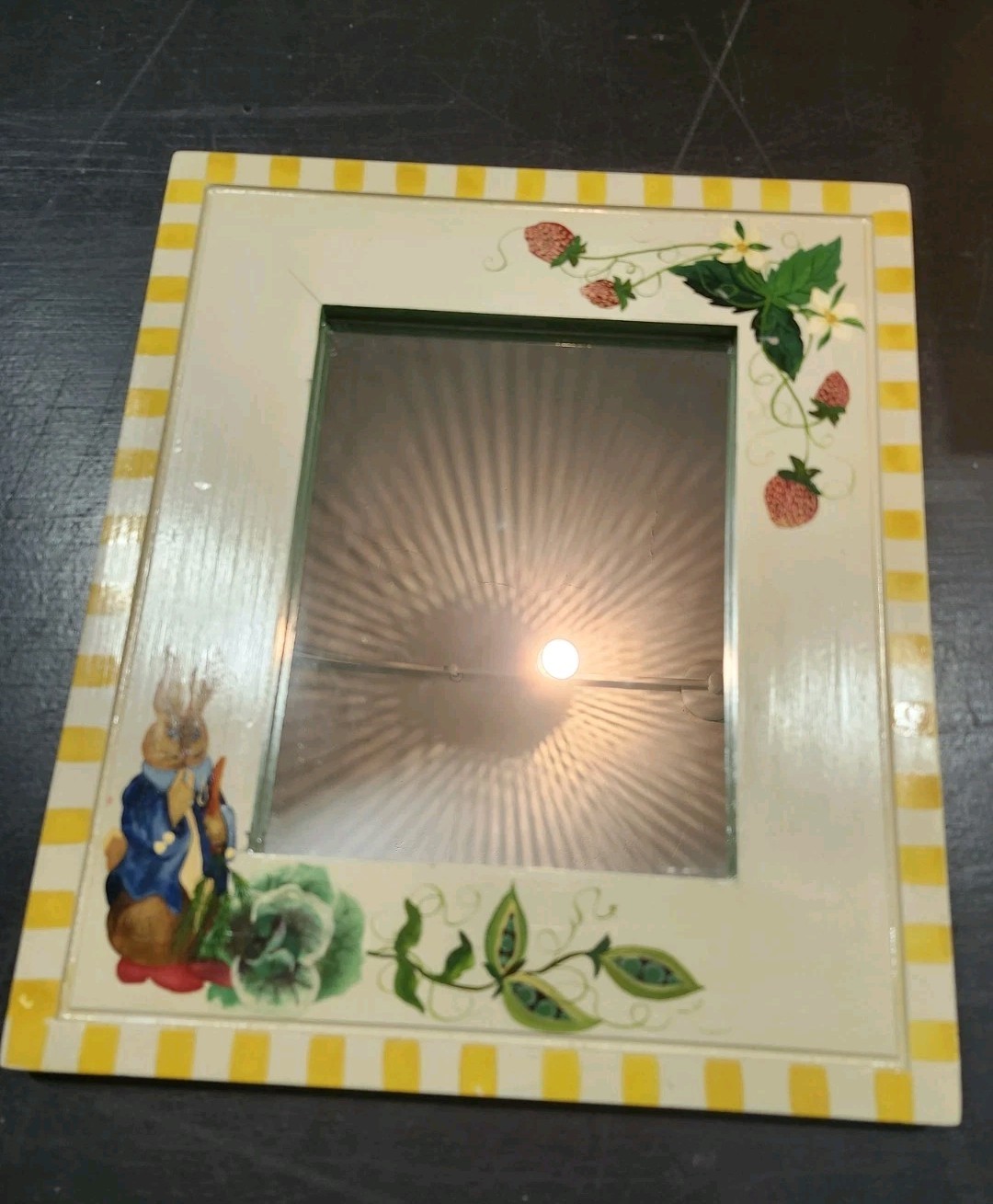 Vtg Tracy Porter Stonehouse Farmgoods Hand Painted Mirror Rabbit Garden Easter