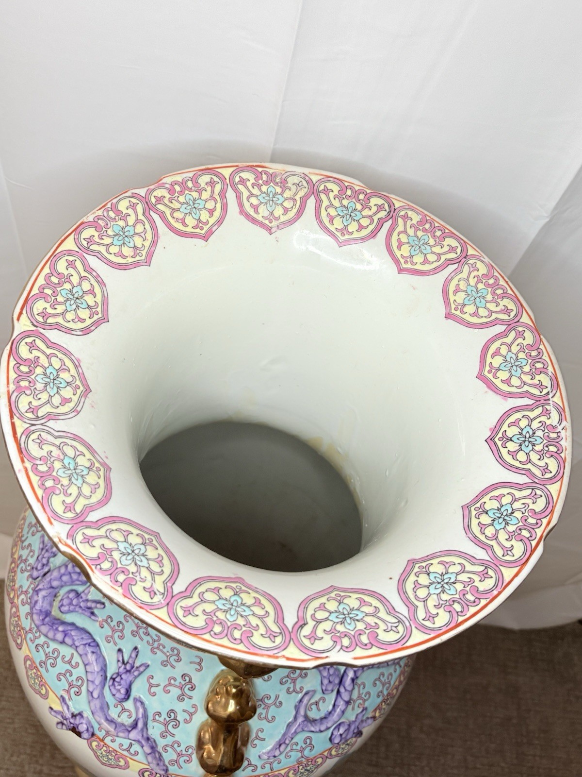 Large Vintage Hand Painted Oriental Floor Vase ~ Please Read Description
