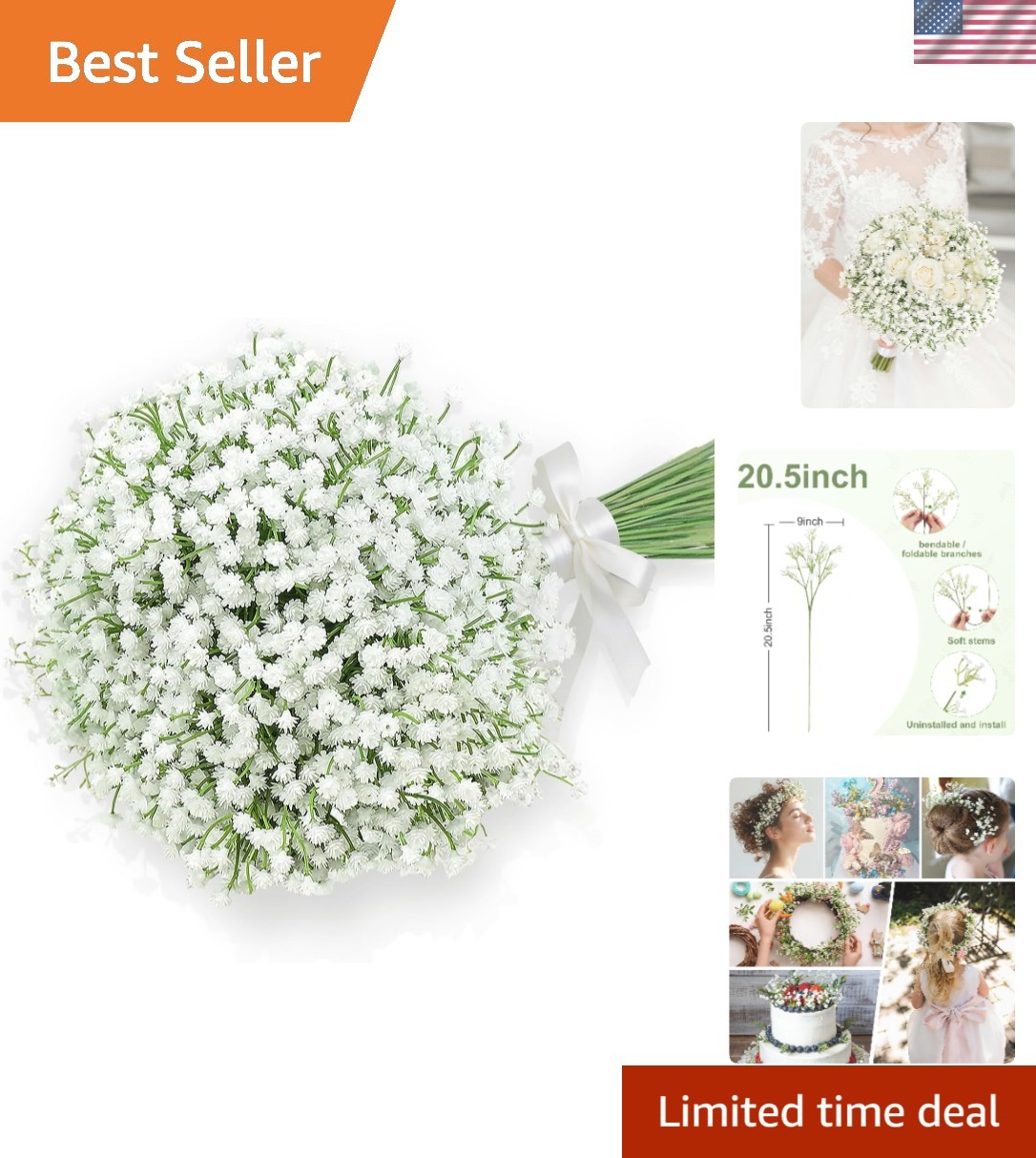 Elegant White Gypsophila Bouquets – 6 PCS Faux Babys Breath for All Occasions