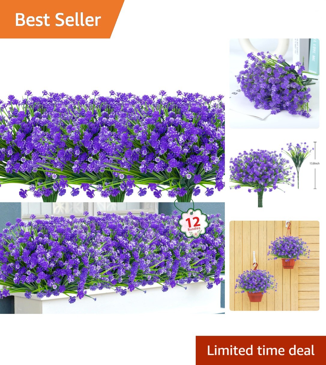 Vibrant 12 Bundle Faux Purple Flowers – UV Resistant for Indoor/Outdoor Elegance