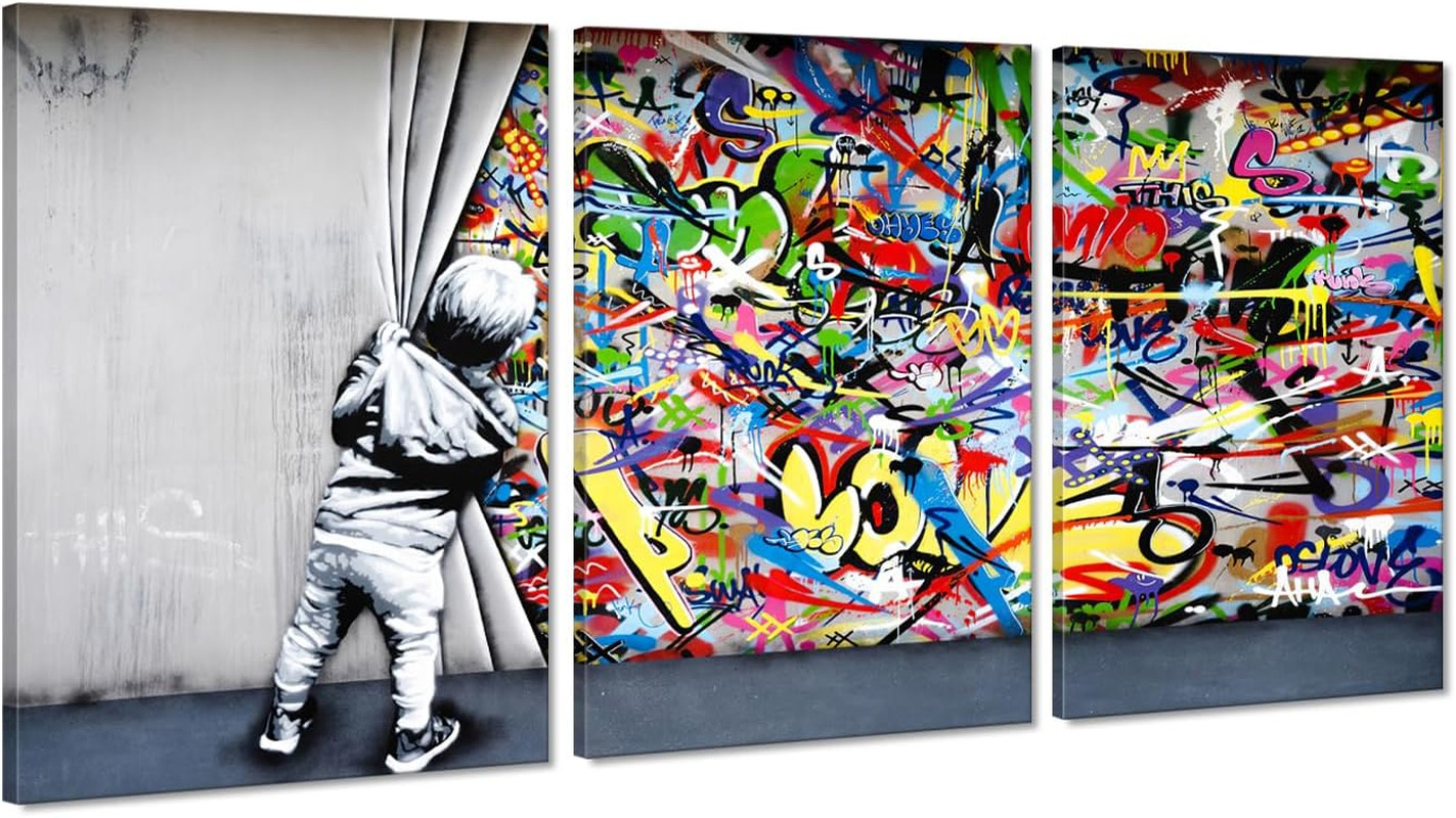 Behind the Curtain Canvas Prints Banksy Graffiti Wall Art Paintings Pop Art Colo