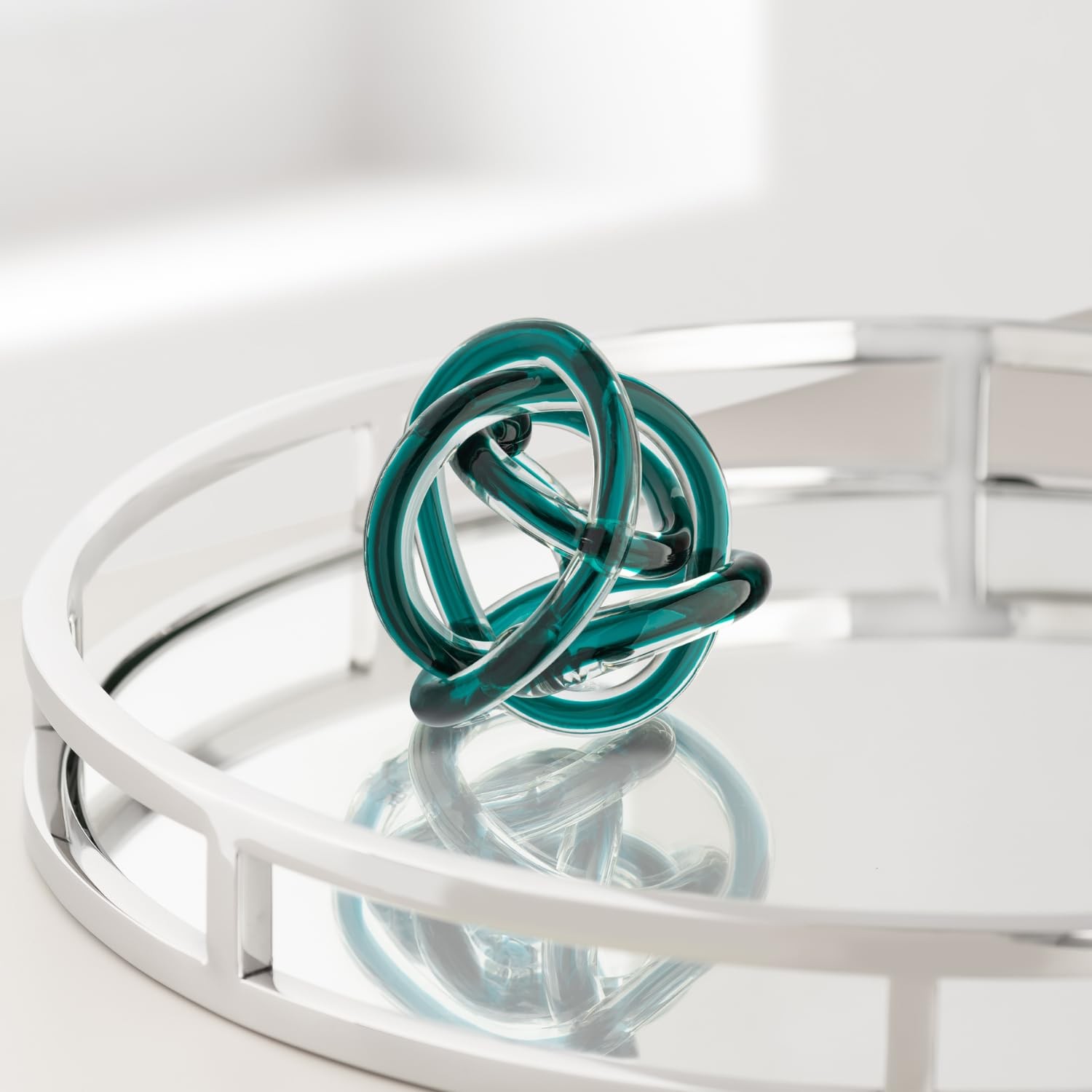 Orbit Hand Blown Glass Infinity Knot Sculpture – 3 Inch Glass Art Teal Knot D…