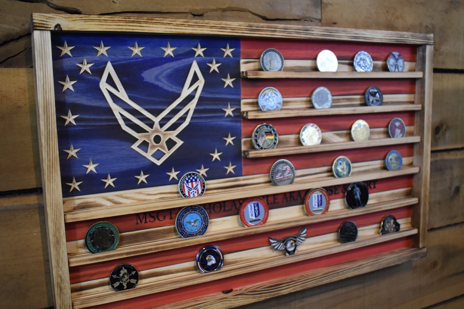 US Air Force Challenge Coin Flag Display | Holds 60 Coins | Handmade in the USA