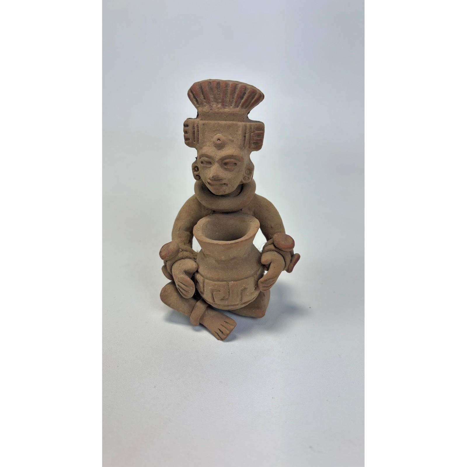 Unbranded Mayan Aztec Style Clay Figurine OS Brown Excellent Terracotta Seated