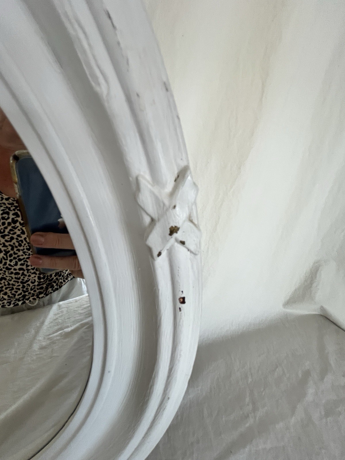 Vintage Round Wood Convex Mirror Painted White with X Accent Farmhouse Country