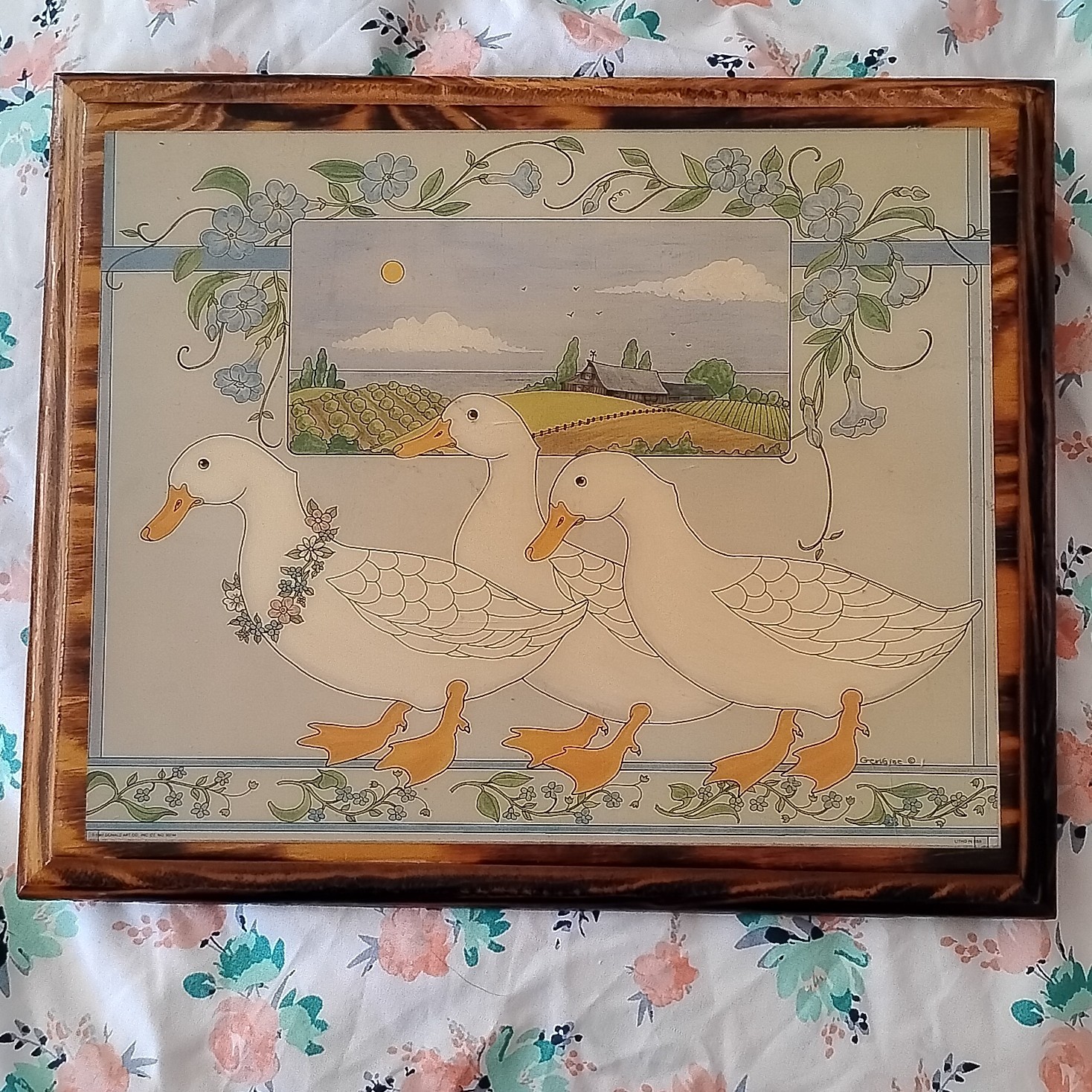 Gervaise Farm Life Ducks Wooden Wall Plaque Decorative Burnt Wood Artwork