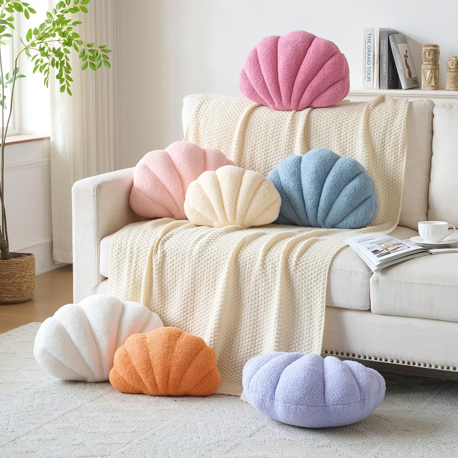 Mepherl Pink Seashell Throw Pillows,13 Inch Shell Shaped Small-13Inch,