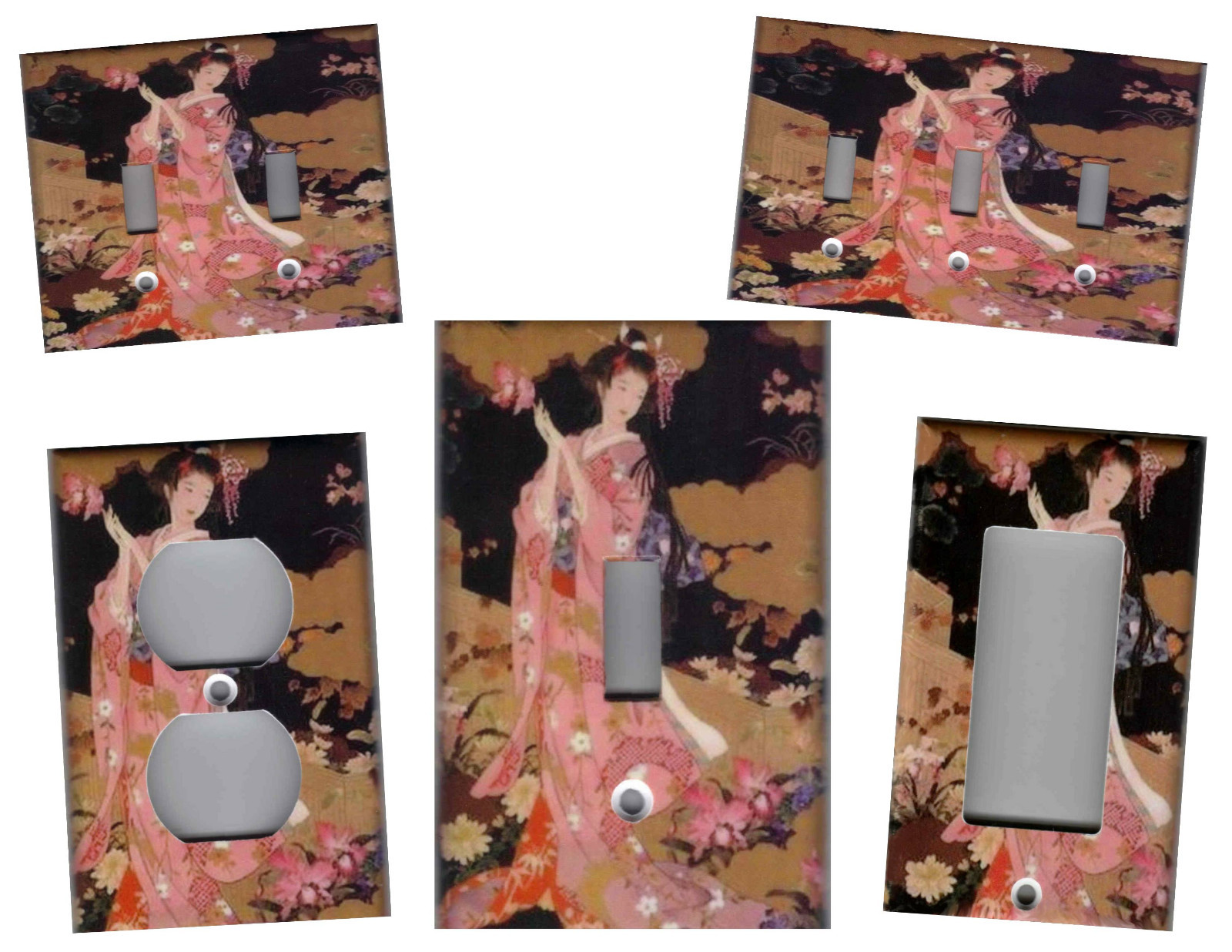 GEISHA IN FLOWERS ASIAN HOME DECOR LIGHT SWITCH PLATES AND OUTLETS