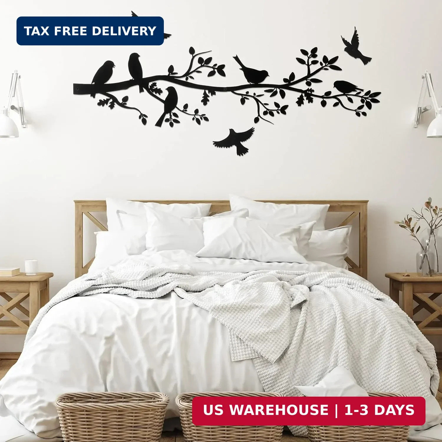 Metal Wall Art Birds on Branch Set of 5 Hanging Bird Silhouette Garden Decor
