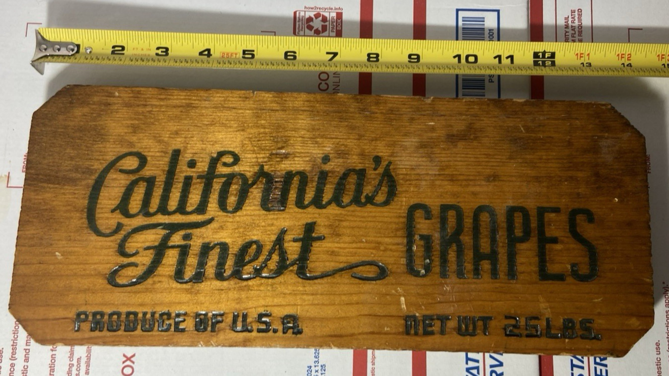 Vintage California Finest Grapes Wood Panel Wall Sign – From Old Crate – Look