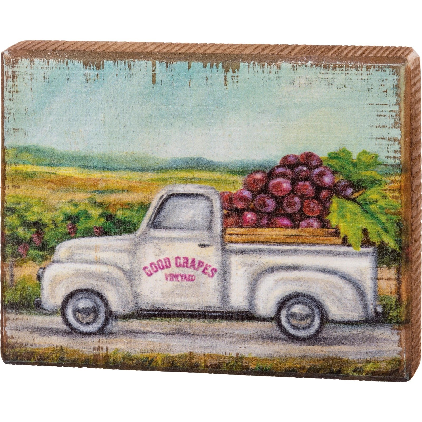 Good Grapes Vineyard Block Sign 6&Prime; x 4.75&Prime; x 1&Prime; Grapes Wine Vineyard Decor – NEW