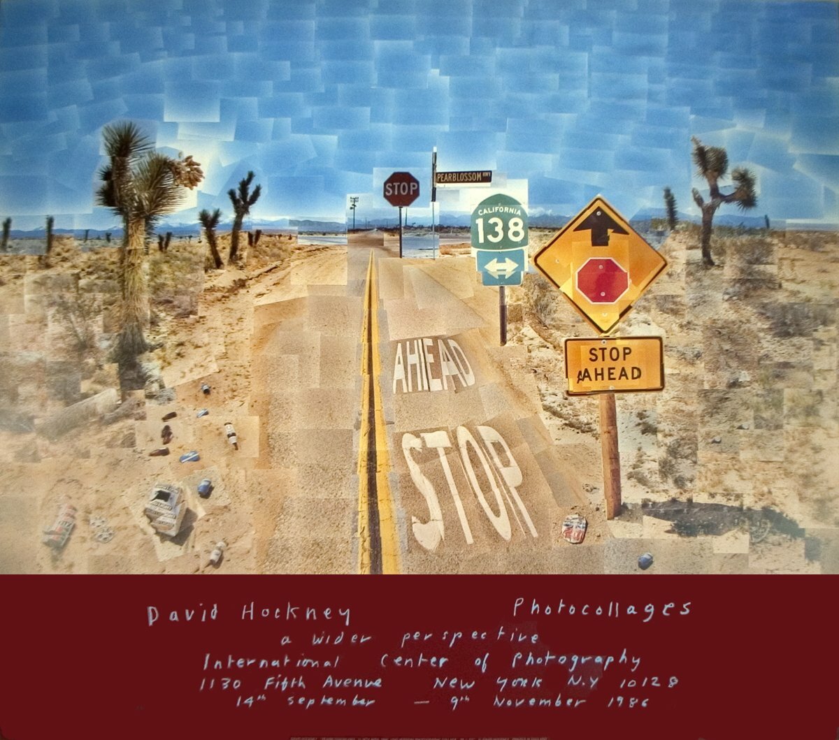 DAVID HOCKNEY Pearblossom Highway 32.25&Prime; x 36.5&Prime; Poster 1986 Pop Art Multicolor
