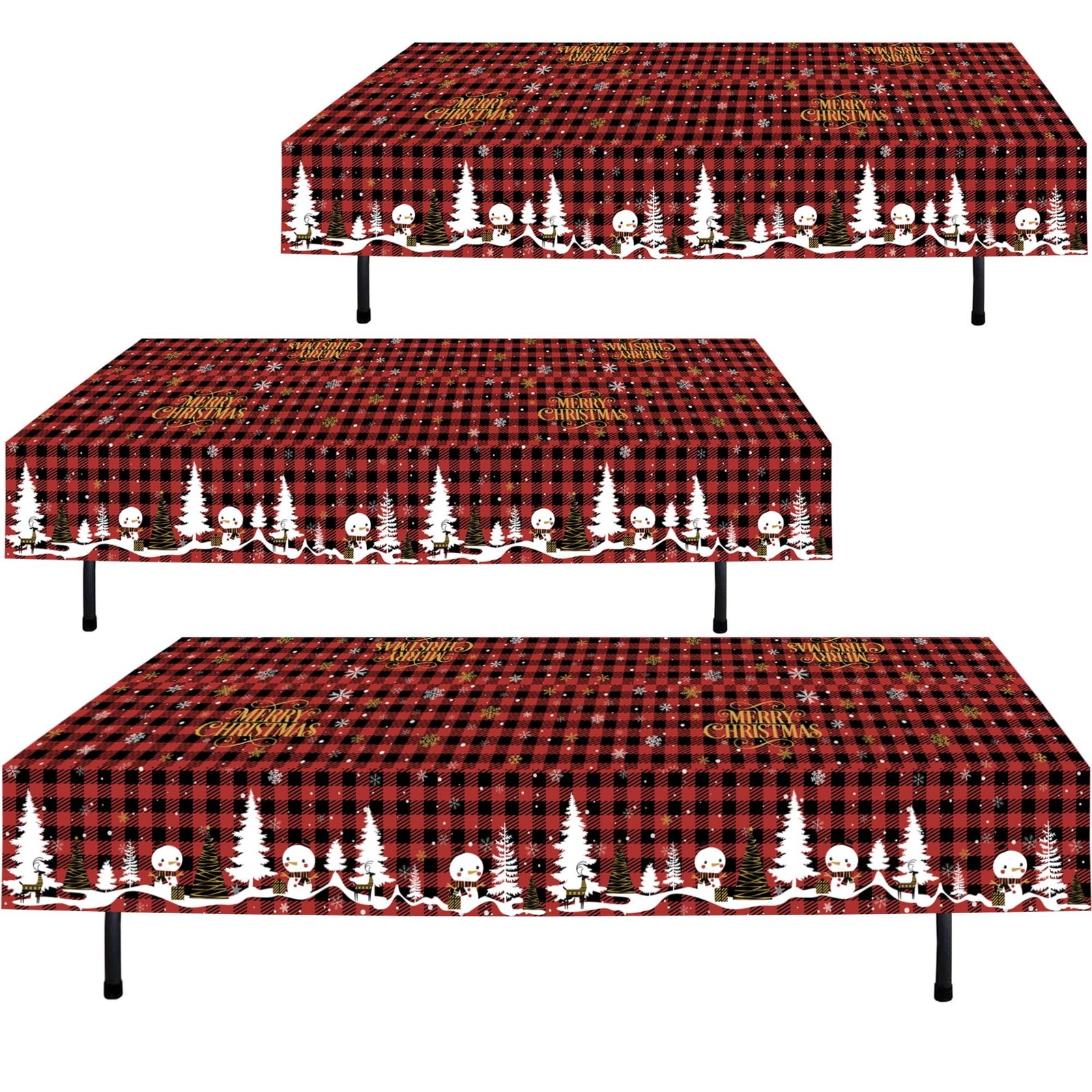 BASHOUT Christmas Plastic Tablecloth | 3 Pcs Pack (54” Inch Wide x 108R