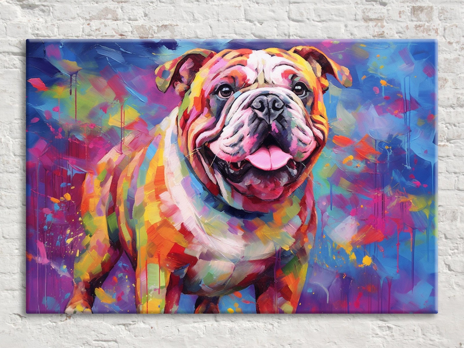 English Bulldog Canvas Wall Art Pop Art Large Colorful Living Room Decor
