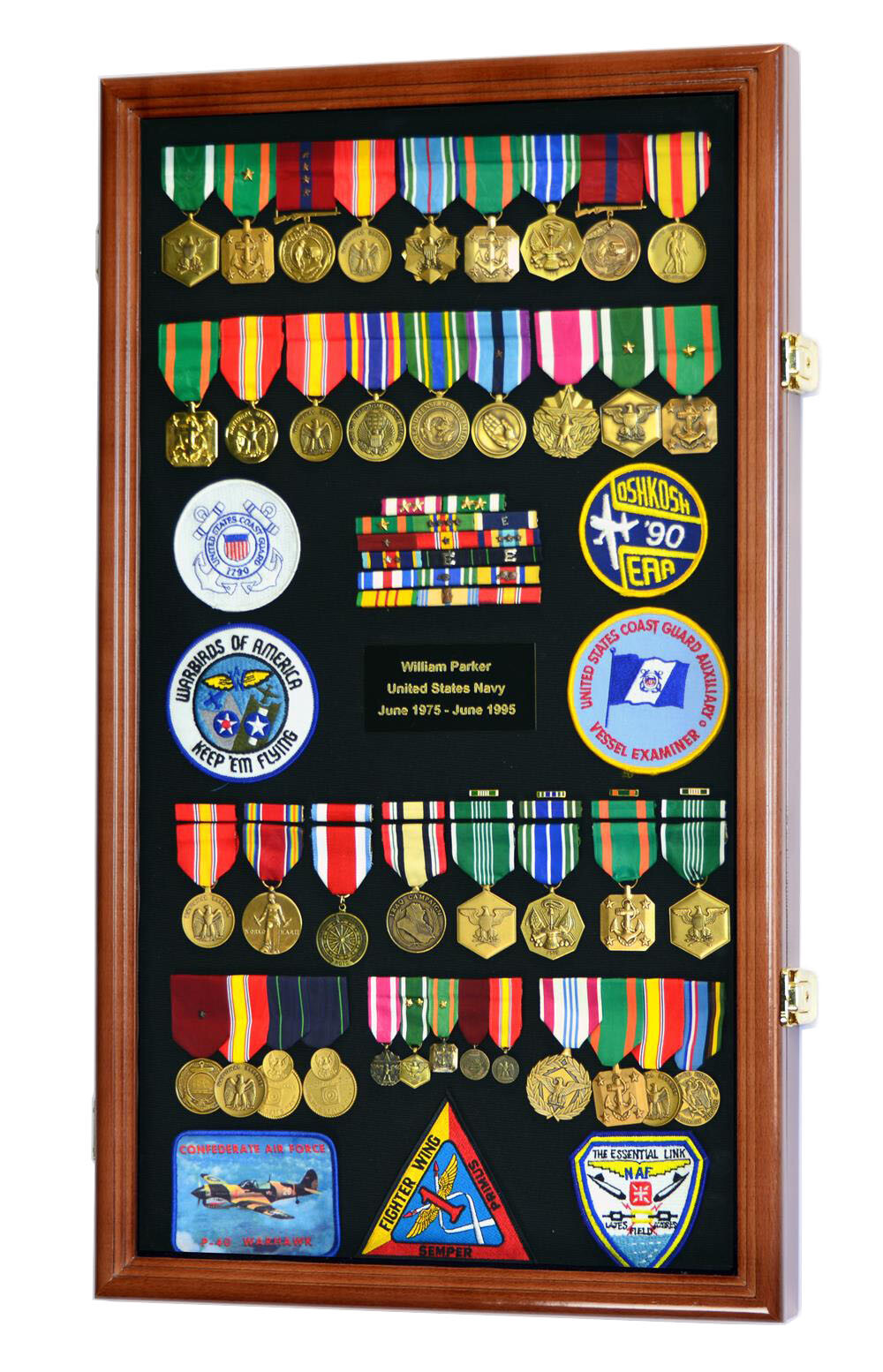 Large Military Medals Flag Pins Ribbons Patches Display Case Cabinet Shadow Box
