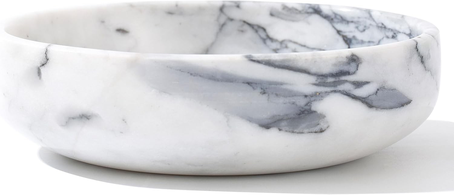 6.7&Prime; Decorative Bowl – Natural Marble Key Bowl & Centerpiece (White & Grey)