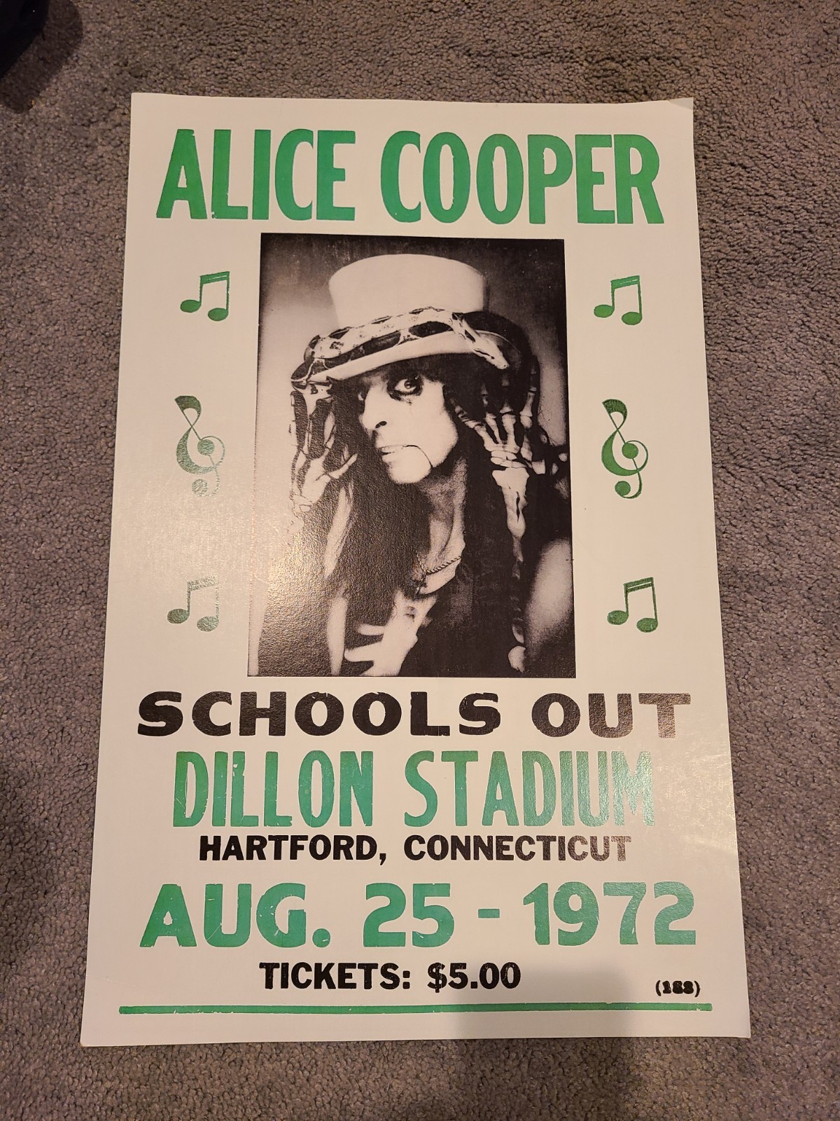 Reproduction ALICE COOPER Concert Poster Hartford,CT 1972 SCHOOLS OUT Pre Owned