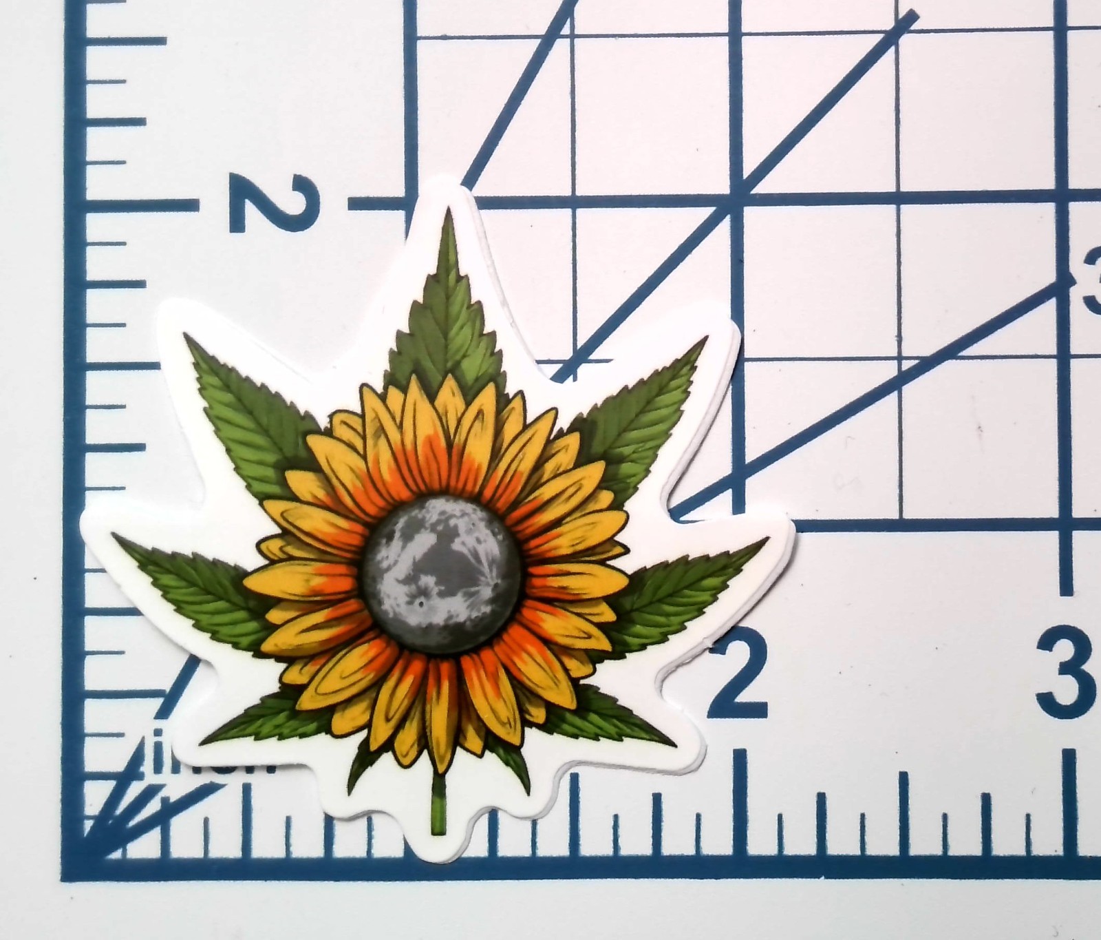 Sunflower Moon Weed Vinyl Sticker Cannabis Leaf Pot Stoner Floral Hippie Decal