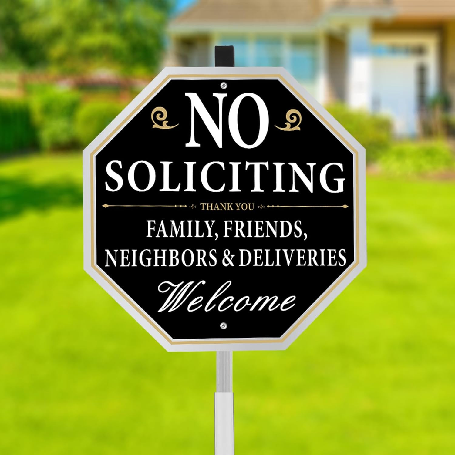 No Soliciting Sign for House with Stake, 10 x 10 Inches No Soliciting Yard Sign