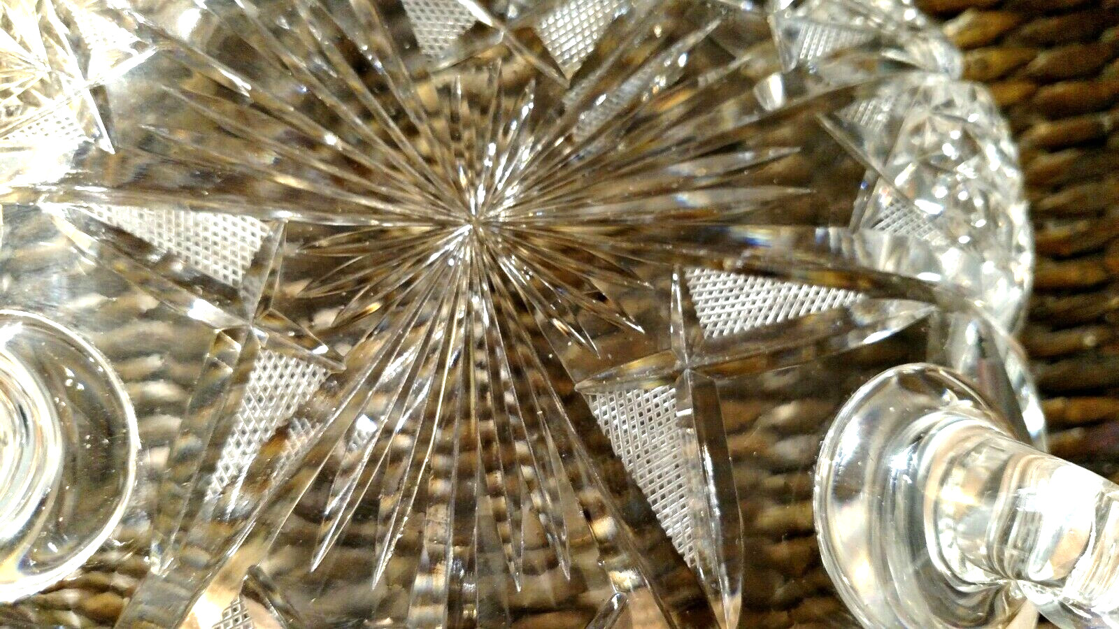 Czech Bohemian Glass Footed Bowl, Cut Lead Crystal Decorative, EUC