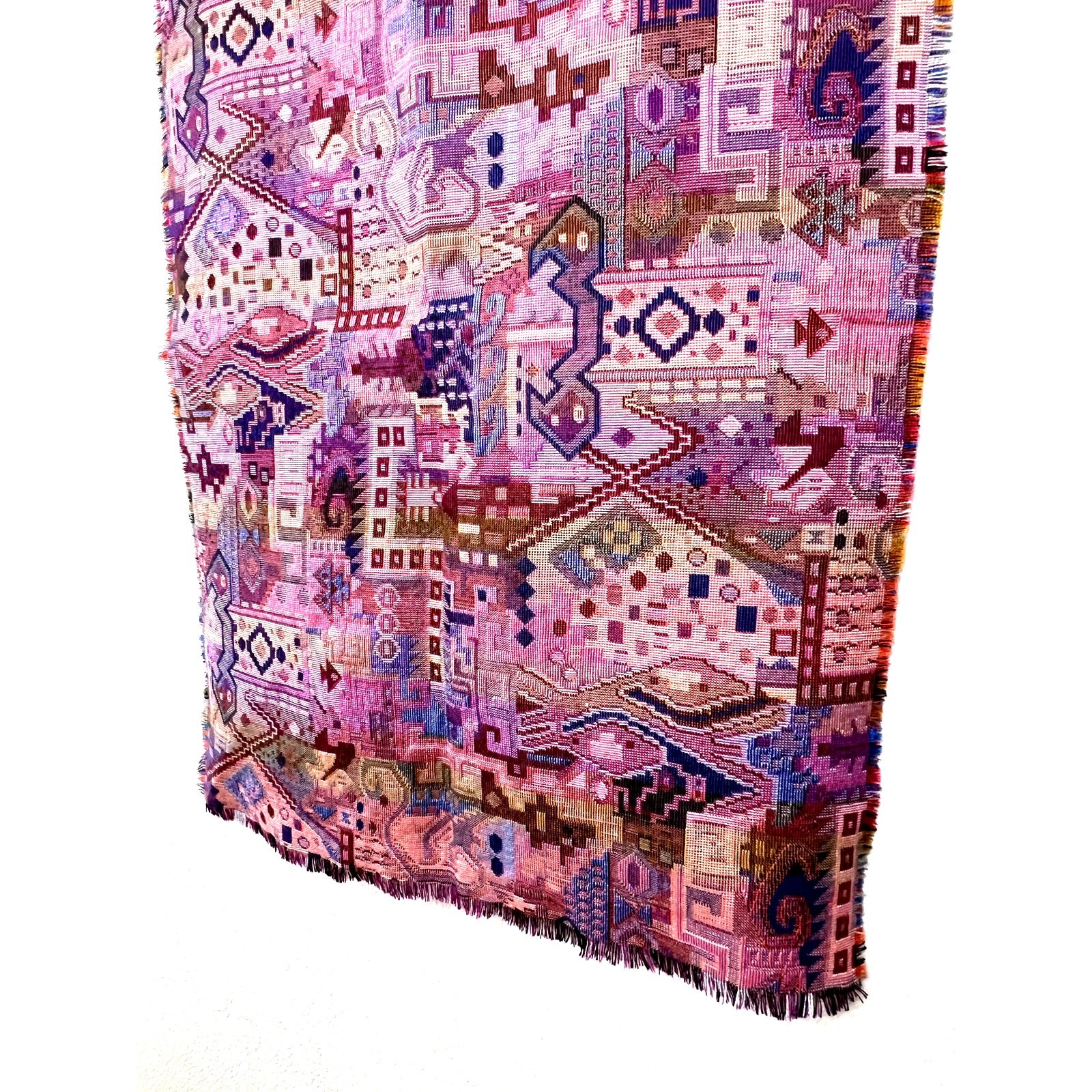 Handwoven Tapestry Tribal Abstract Geometic Pink Purple Woven Textile