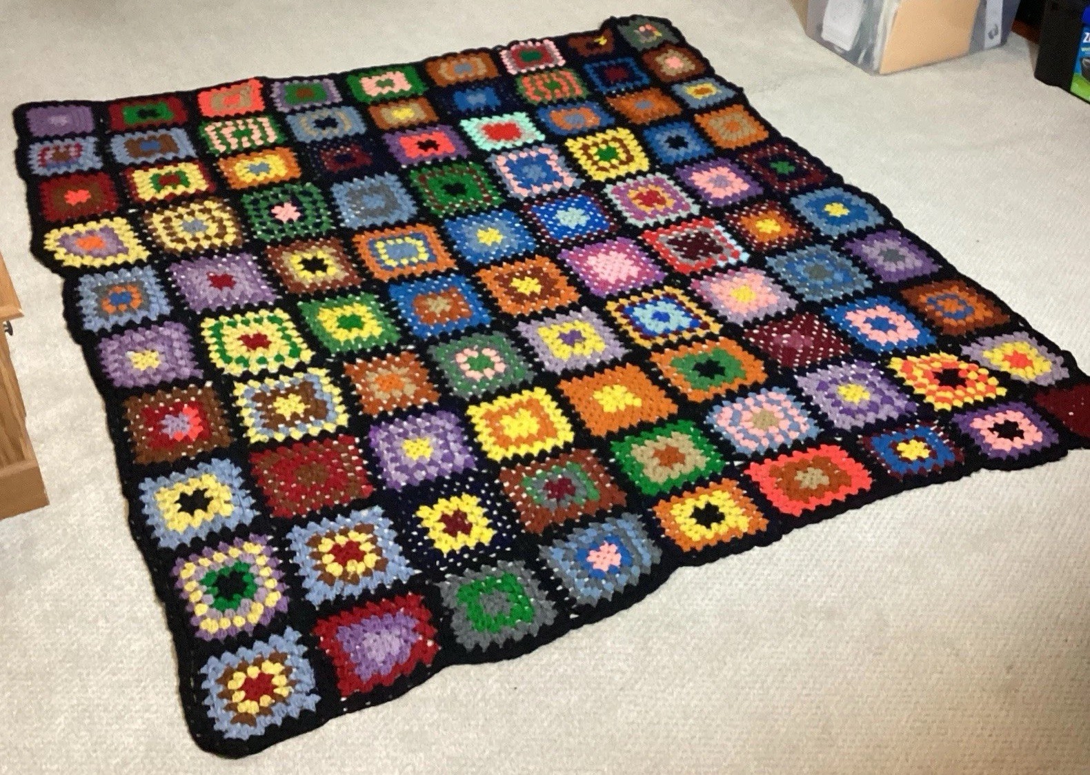 Vtg Handmade Granny Square Crochet Afghan Cottage Core 80&Prime;x72&Prime; Queen Size
