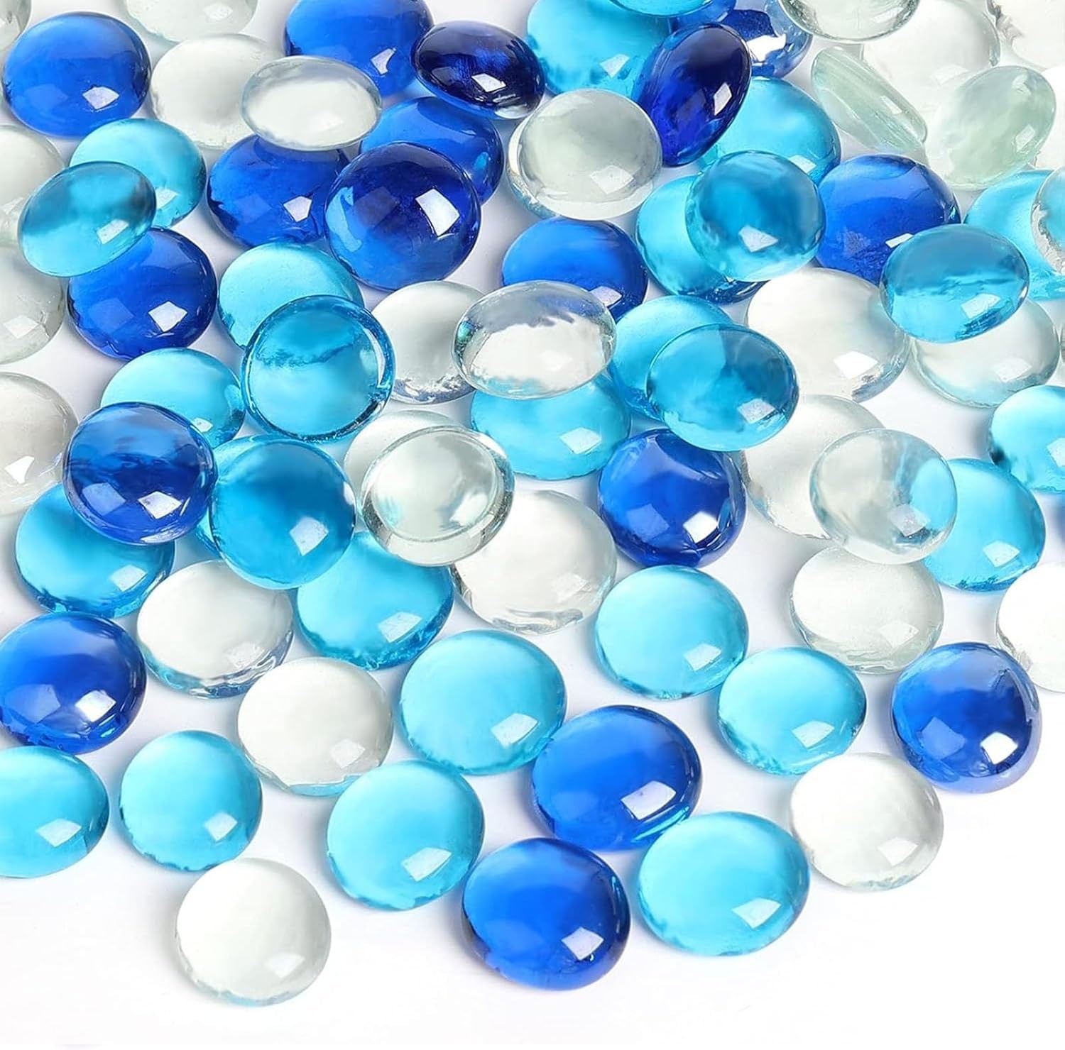 1 pounds Flat Glass Marbles Blue Mixed Gemstone Vase Fillers Beads Decorative