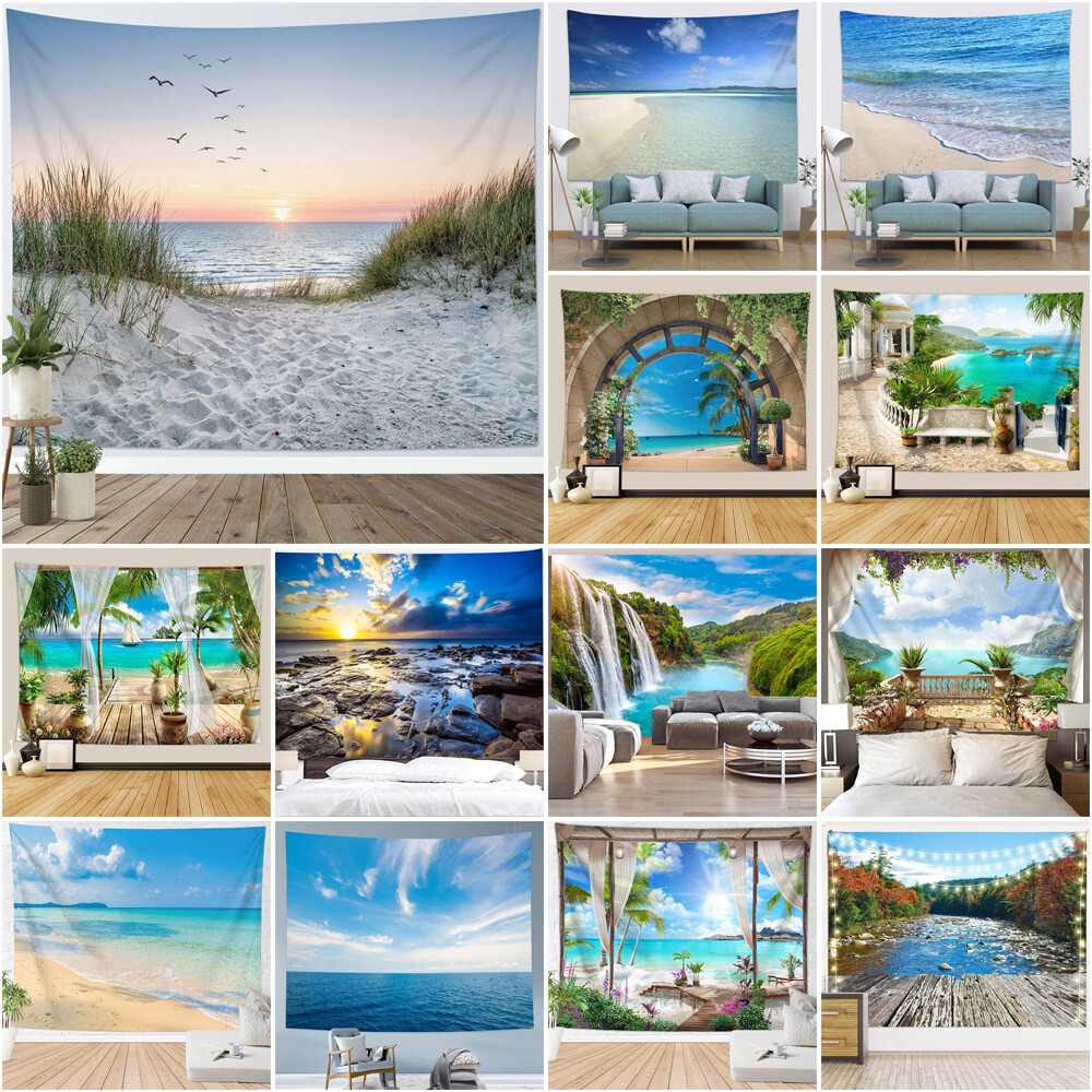 3D Large Beach Seascape Tapestry Wall Hanging Throw Blanket Bedspread Backdrop