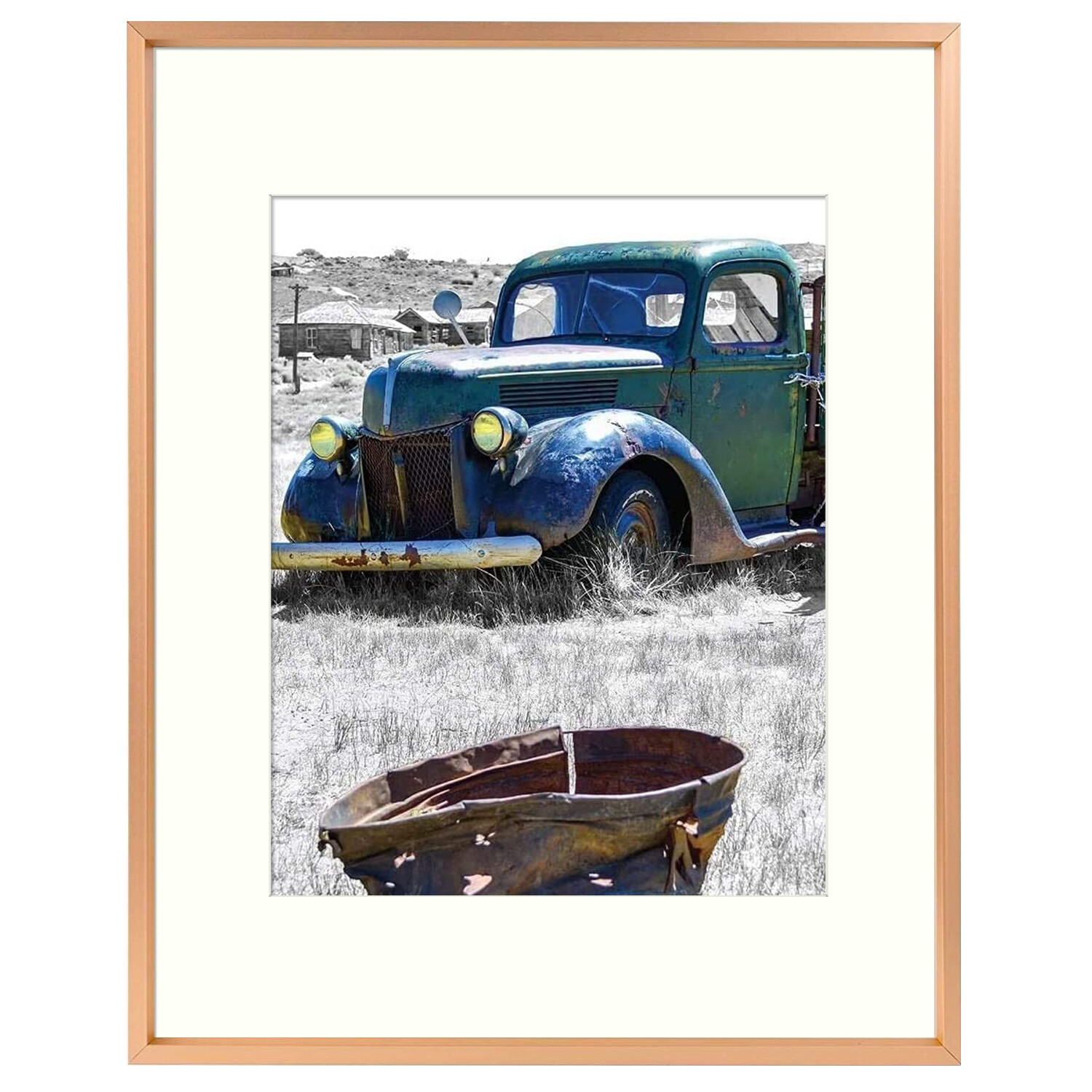 11×14 Aluminum Picture Frame Displays Photo 8×10 with Ivory Mat for Wall Mount