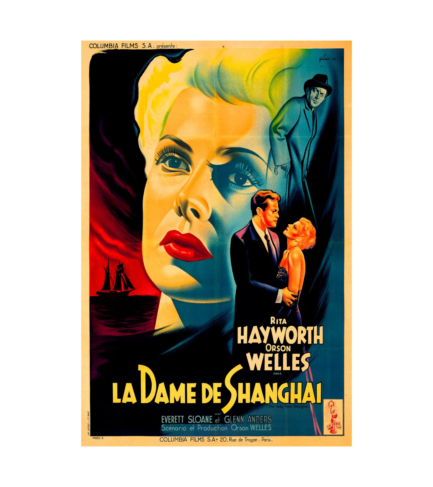 1947 The Lady from Shanghai (Columbia) French Movie Poster or Canvas
