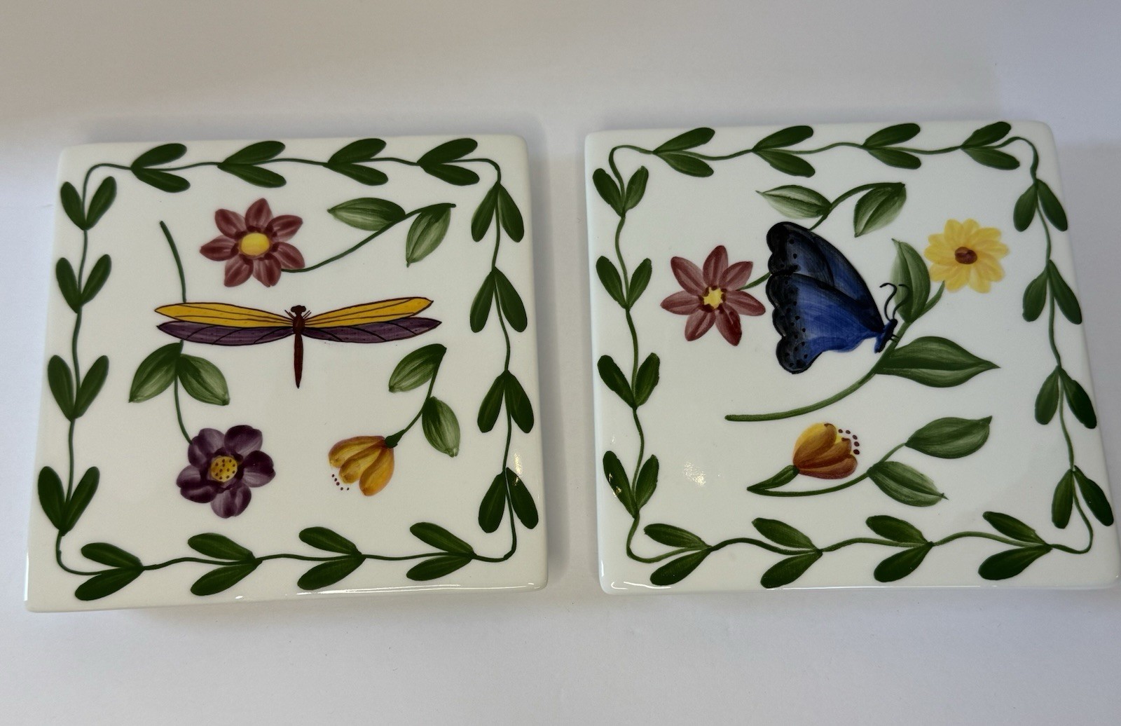 Ceramic Dragonfly Butterfly Plaque Wall Tile Trivet Hand Painted Pacific Rim