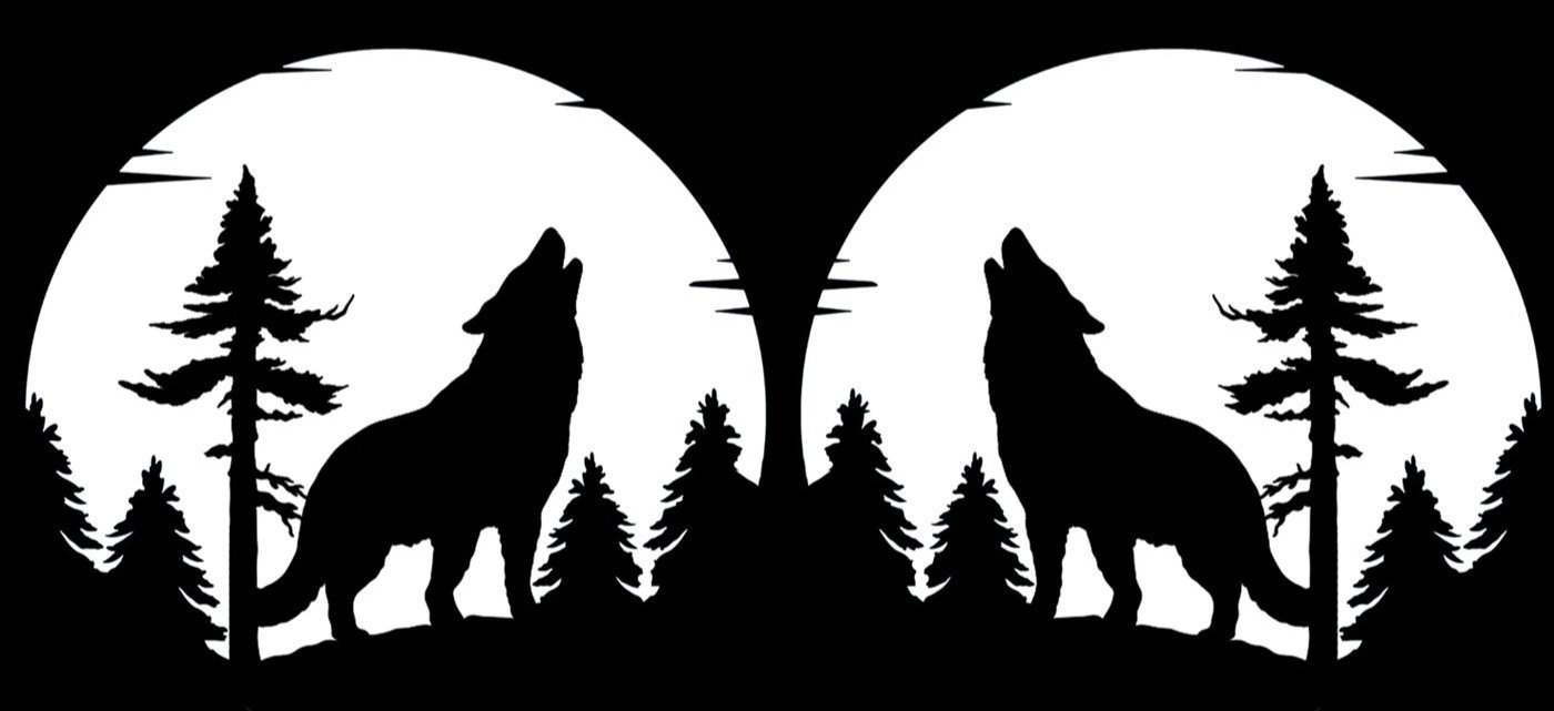 Wolf Howling Forest Full Moon 2 Pk 5&Prime; Vinyl Decals Vehicles Any Flat Surface
