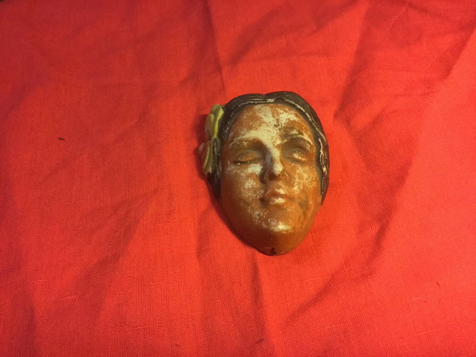 Bisque Lady Face Mask Wall Plaque 3.25” Long Vintage