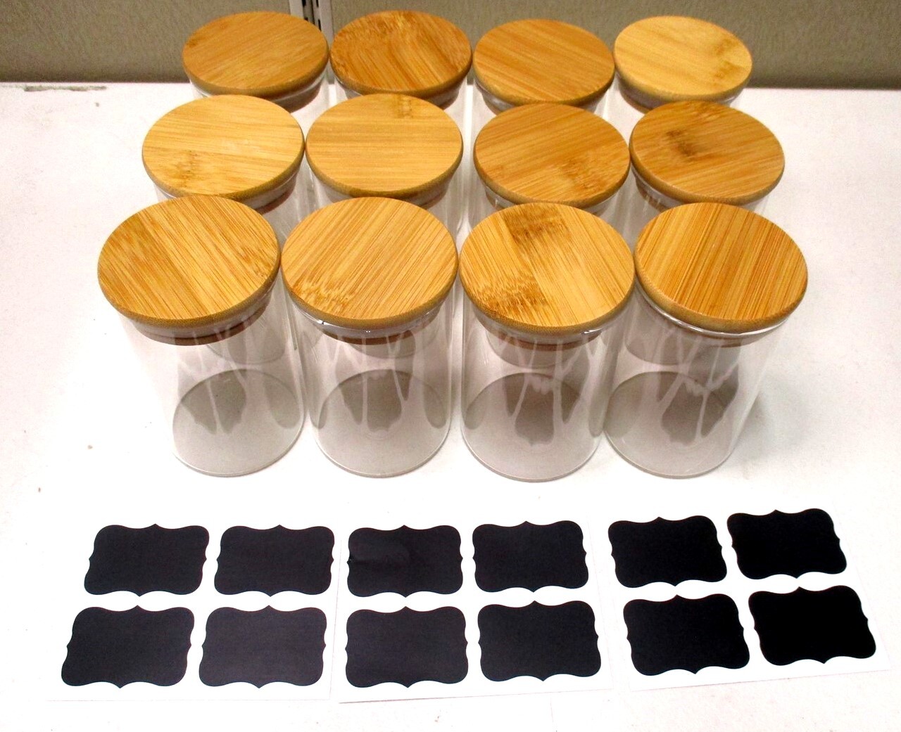 Clear Glass Decorative Favor Mason Jars & Chalk Black Sticker Labels – 12 QTY