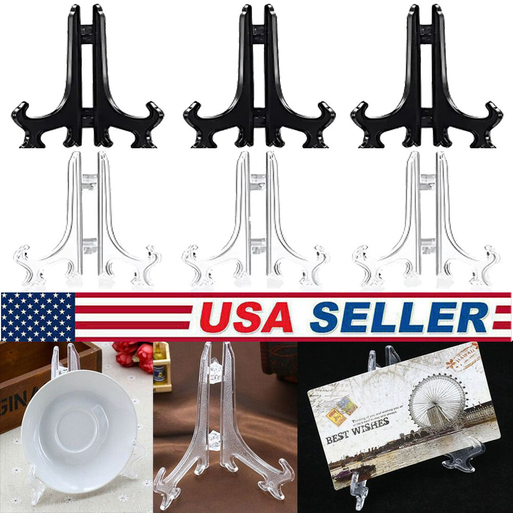 6Pcs Clear Plastic Easels Stands Mini Acrylic Plate Stand Holders Display USA