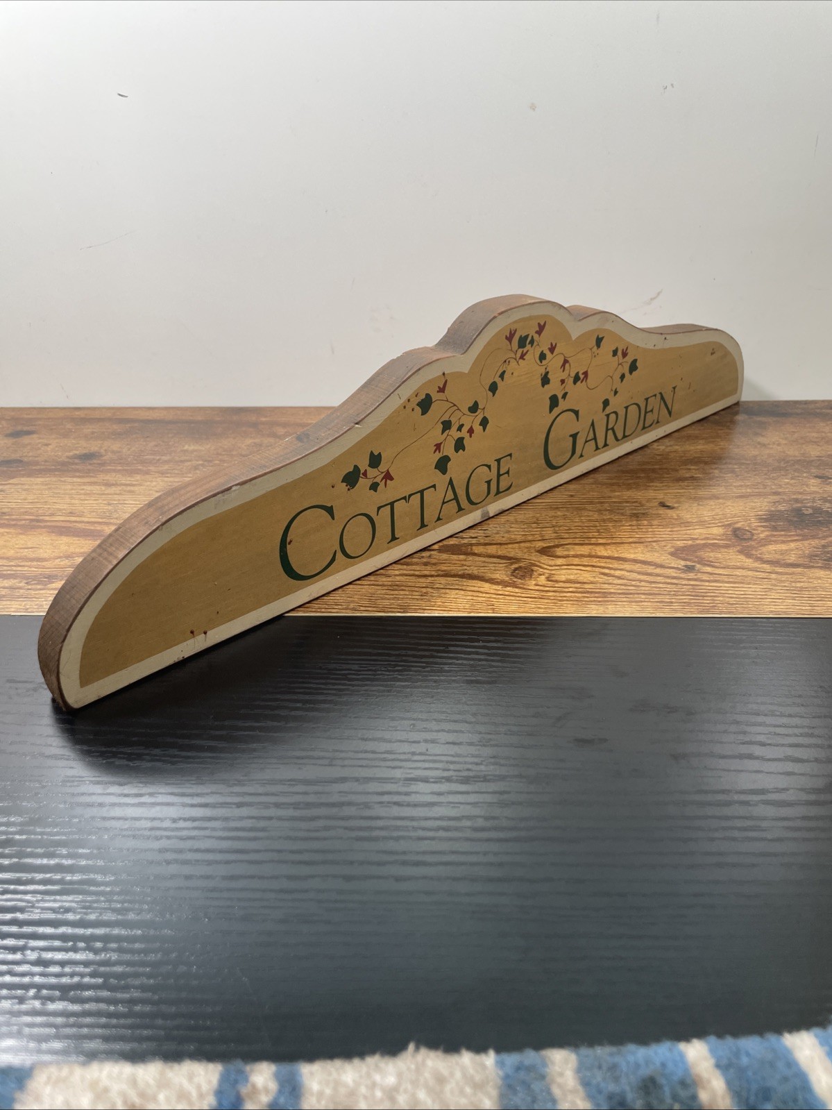 Vintage Wood Cottage Garden Sign Hand Painted Wooden Plaque Plinth Shabby Chic