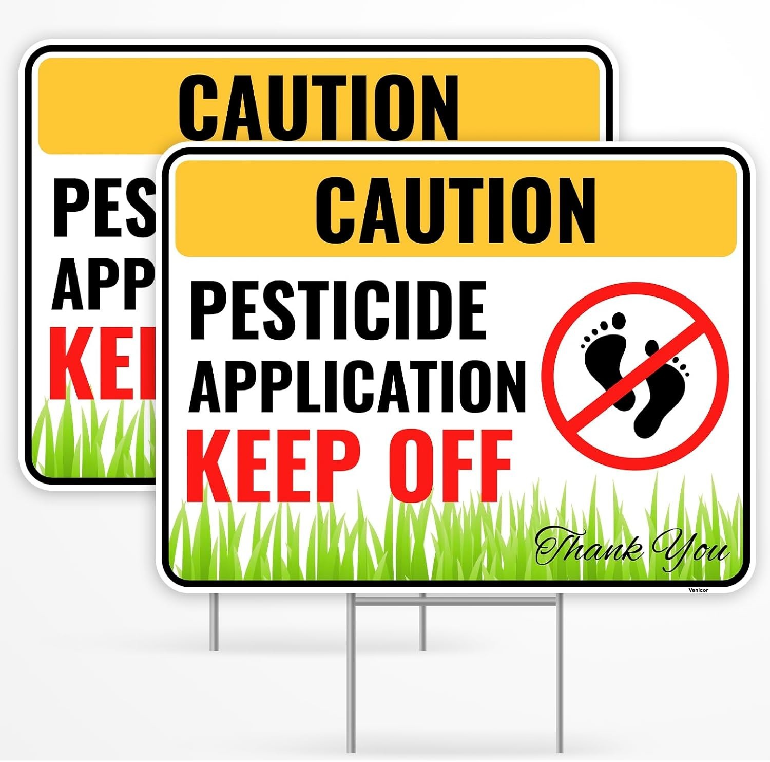 2PC Pesticide Sign with Metal Stakes, 12&Prime;X9&Prime; – Corrugated Plastic – Pesticide Fl